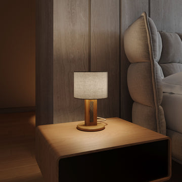 Elobra Chile S Tischlampe Eiche Granit Leinenschirm
