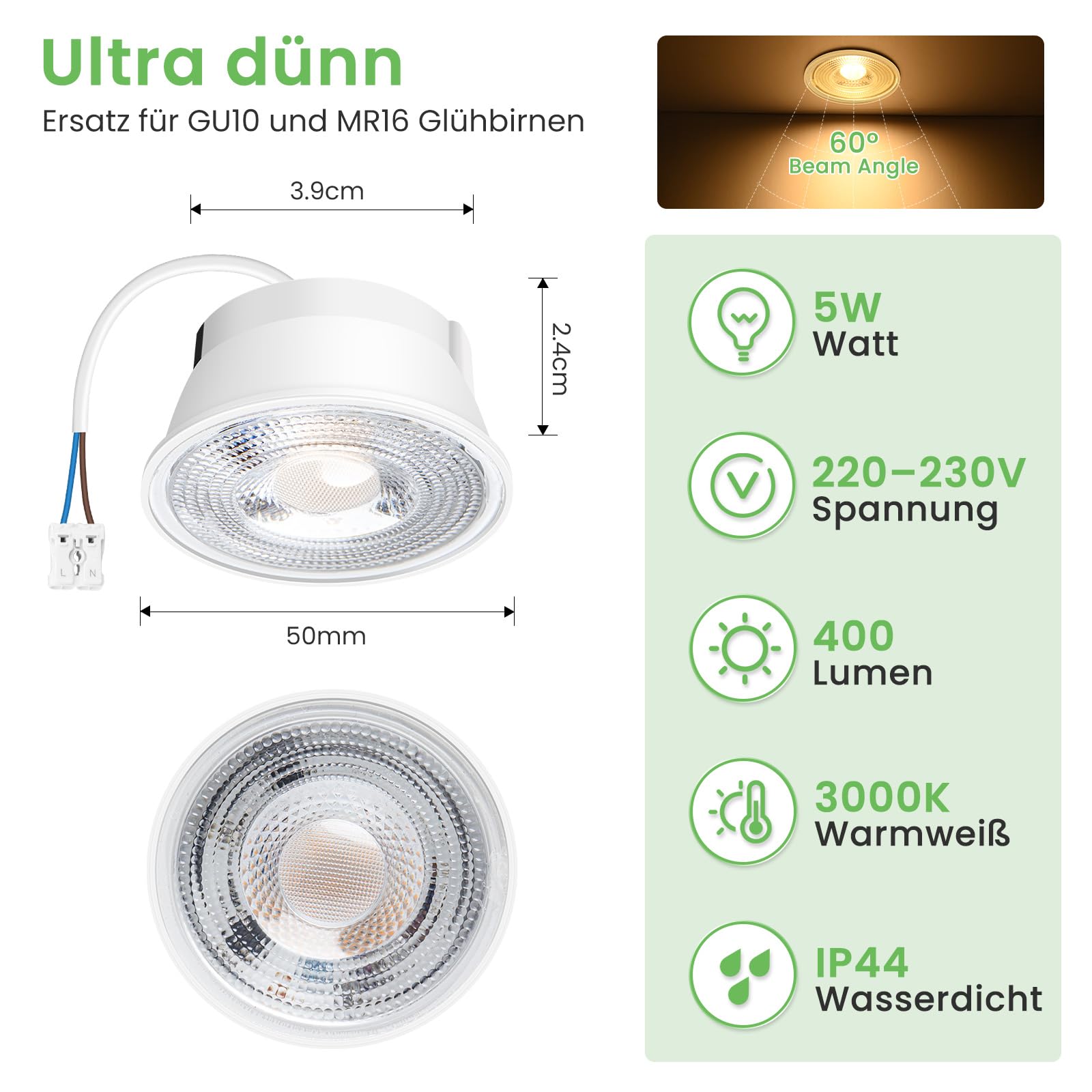 Alusso LED Modul 5W warmweiß 3000K ø50mm flach