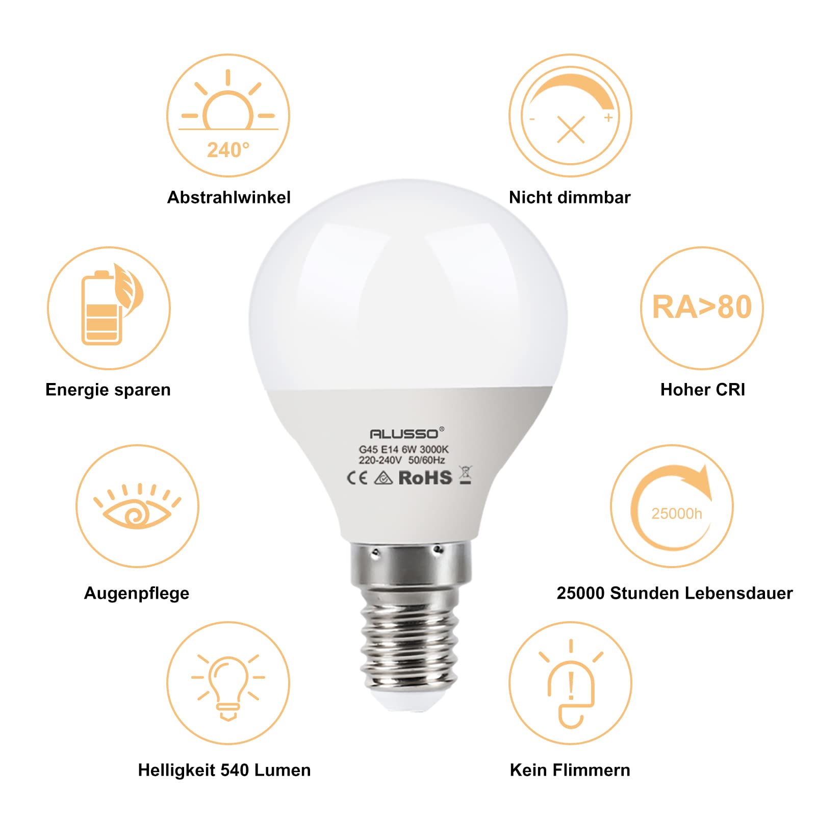 Alusso E14 LED Lampe 6W Warmweiß 10 Stück 540lm