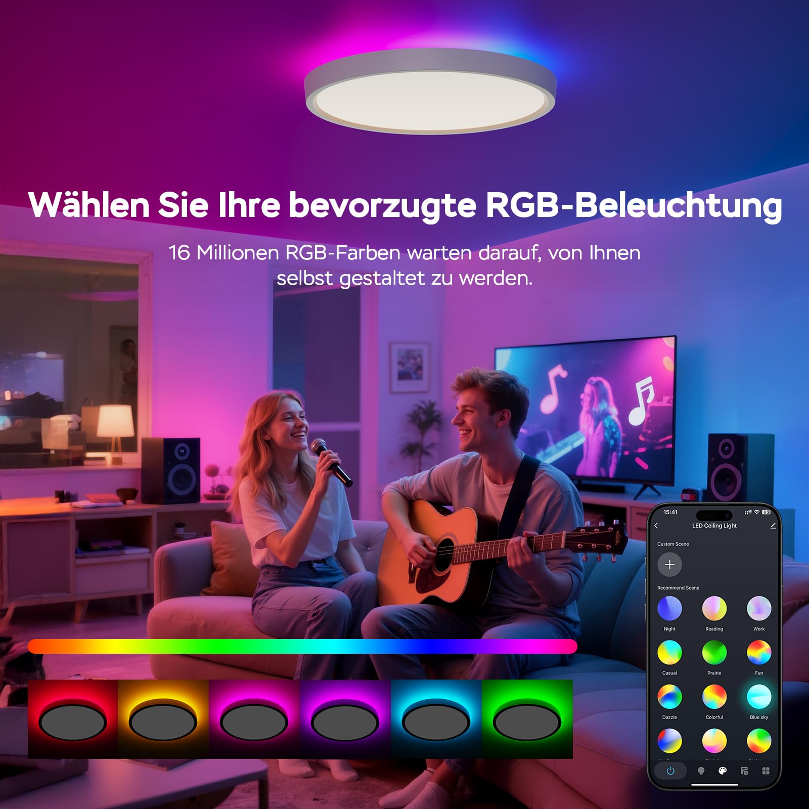 Modlicht LED Deckenleuchte 28W Ø30cm Weiß RGBIC Smart