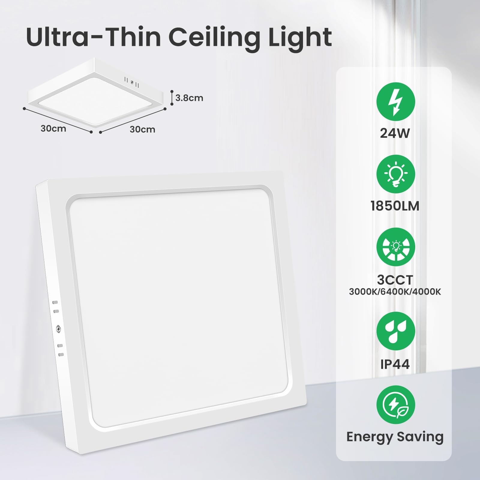 Alusso Recessed Deckenleuchte LED quadratisch 24W 30x30 IP44