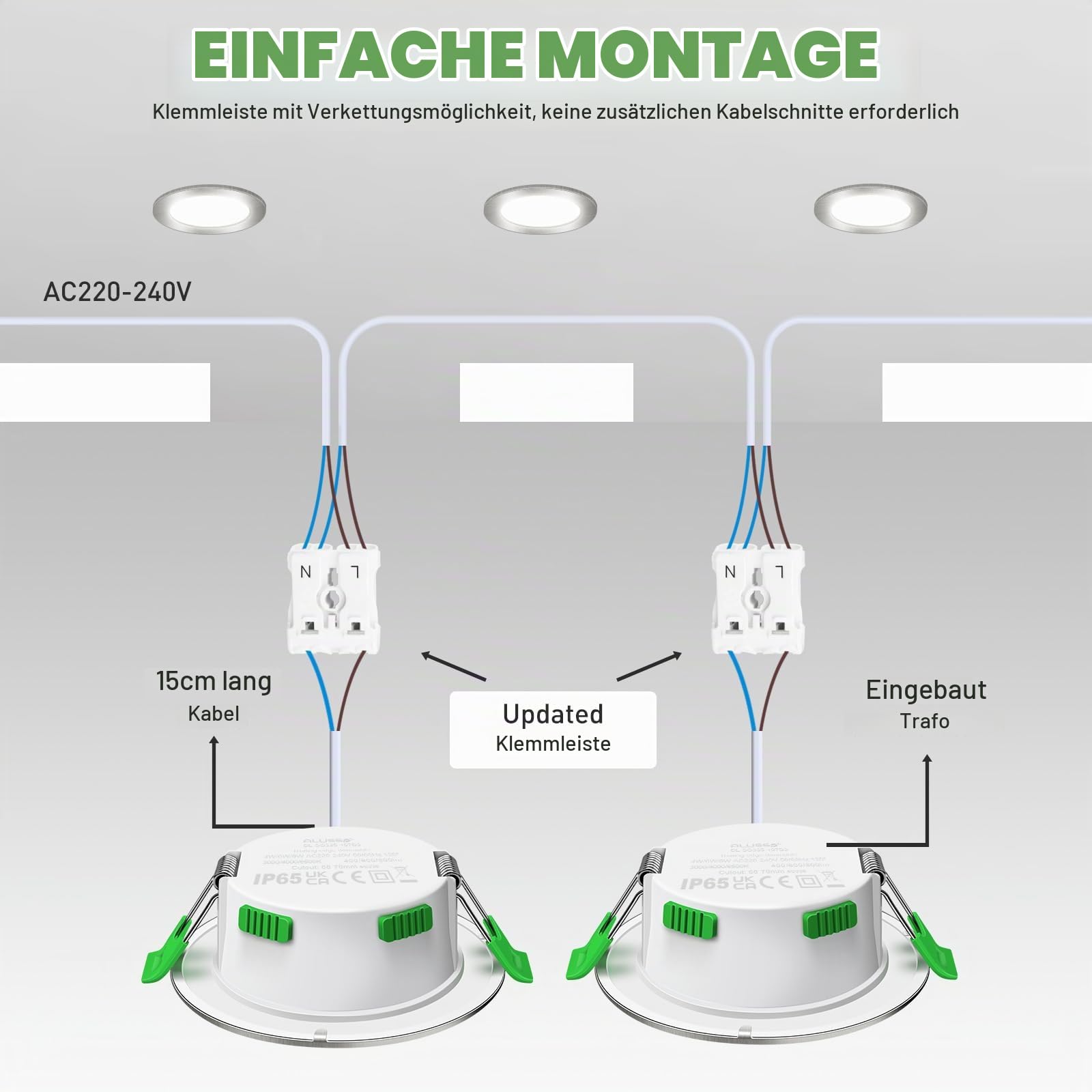 Alusso Recessed Ceiling Light Einbaustrahler 68mm 10er Set 3CCT