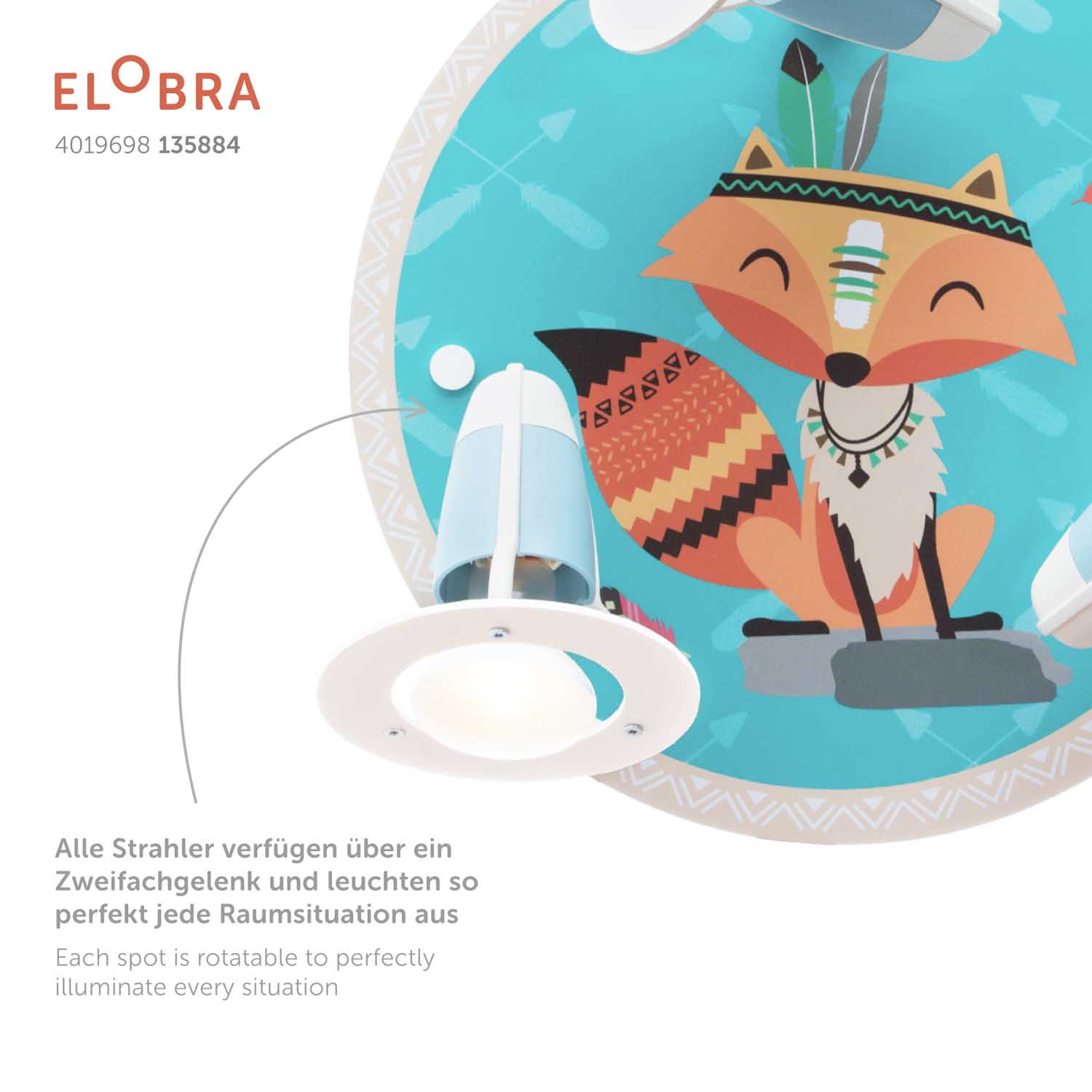 Elobra Deckenleuchten Kids Rondell Little Indians Fuchs Filip Spot
