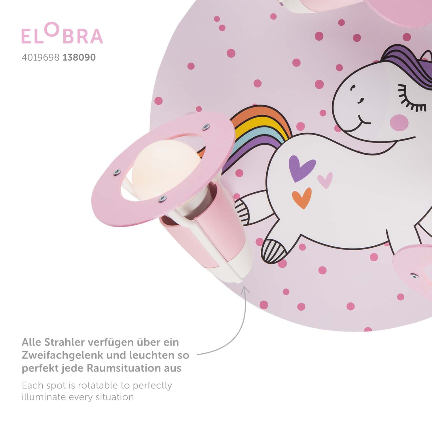 Elobra Babsy Einhorn 3er Spot Rondell rosa E14