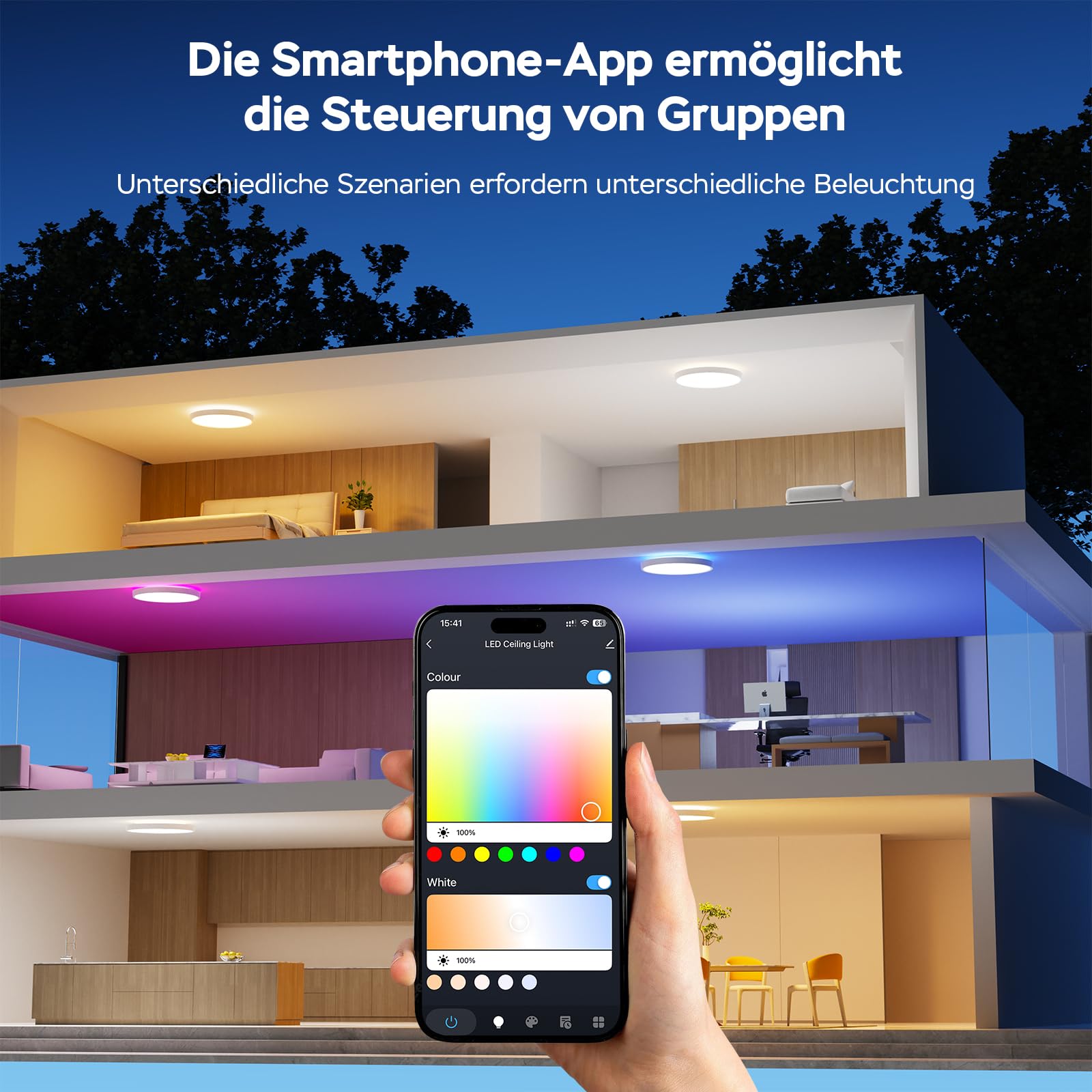 Modlicht LED Deckenleuchte 28W Ø30cm Weiß RGBIC Smart