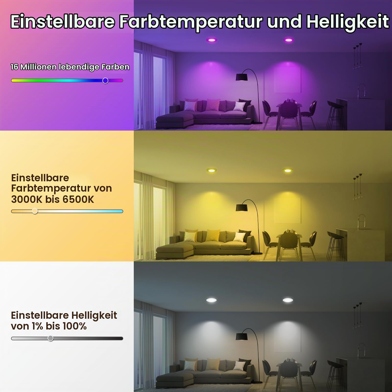 Alusso Smart Home LED Einbaustrahler 4er Weiß RGB Alexa 6W