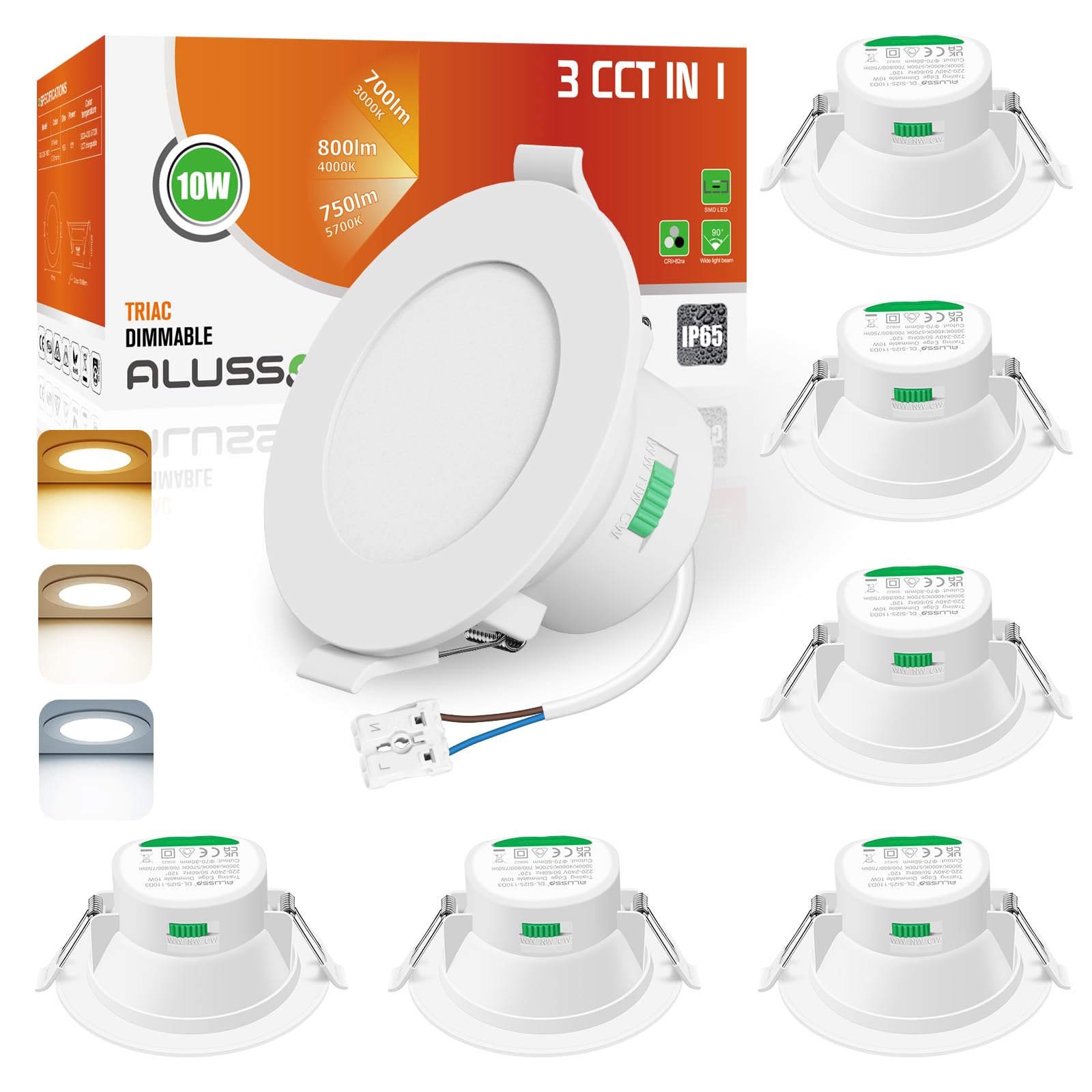 Alusso Einbaustrahler LED 10W IP65 dimmbar 6er Set 3 Lichtfarben