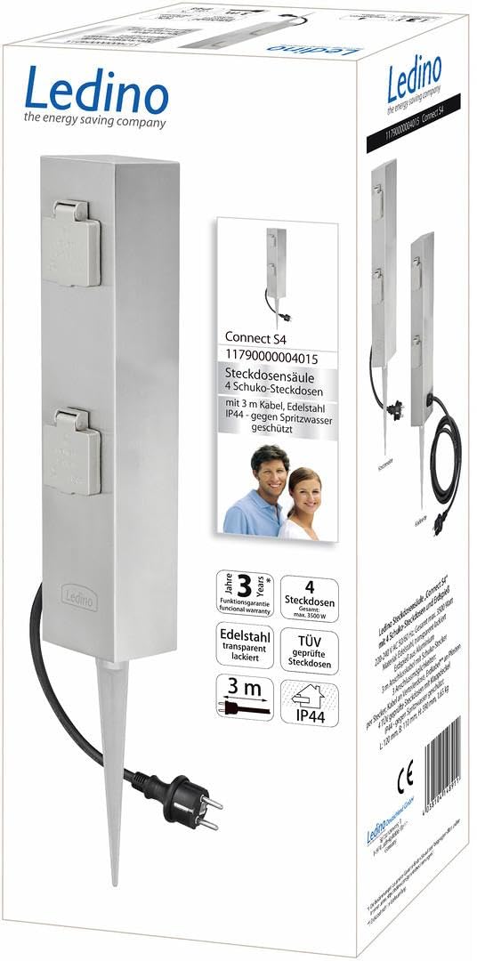 Ledino Ledar Connect S4 Steckdosensäule 4er Edelstahl