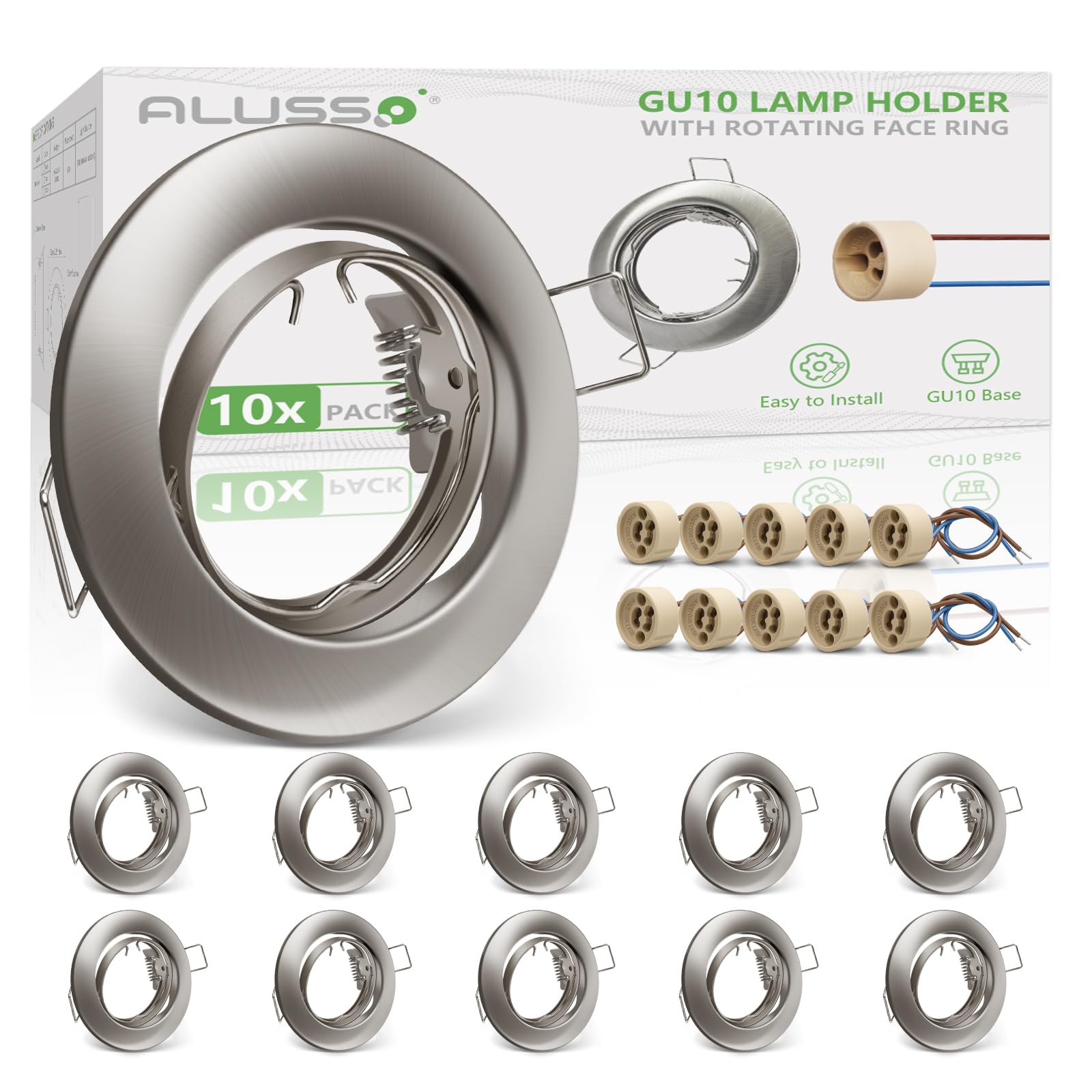 Alusso Recessed Einbaustrahler GU10 Rahmen Nickel Gebürstet 10er Set