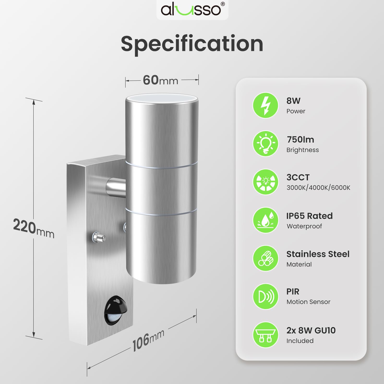 Alusso Security Light Außenlampe Sensor Silber GU10