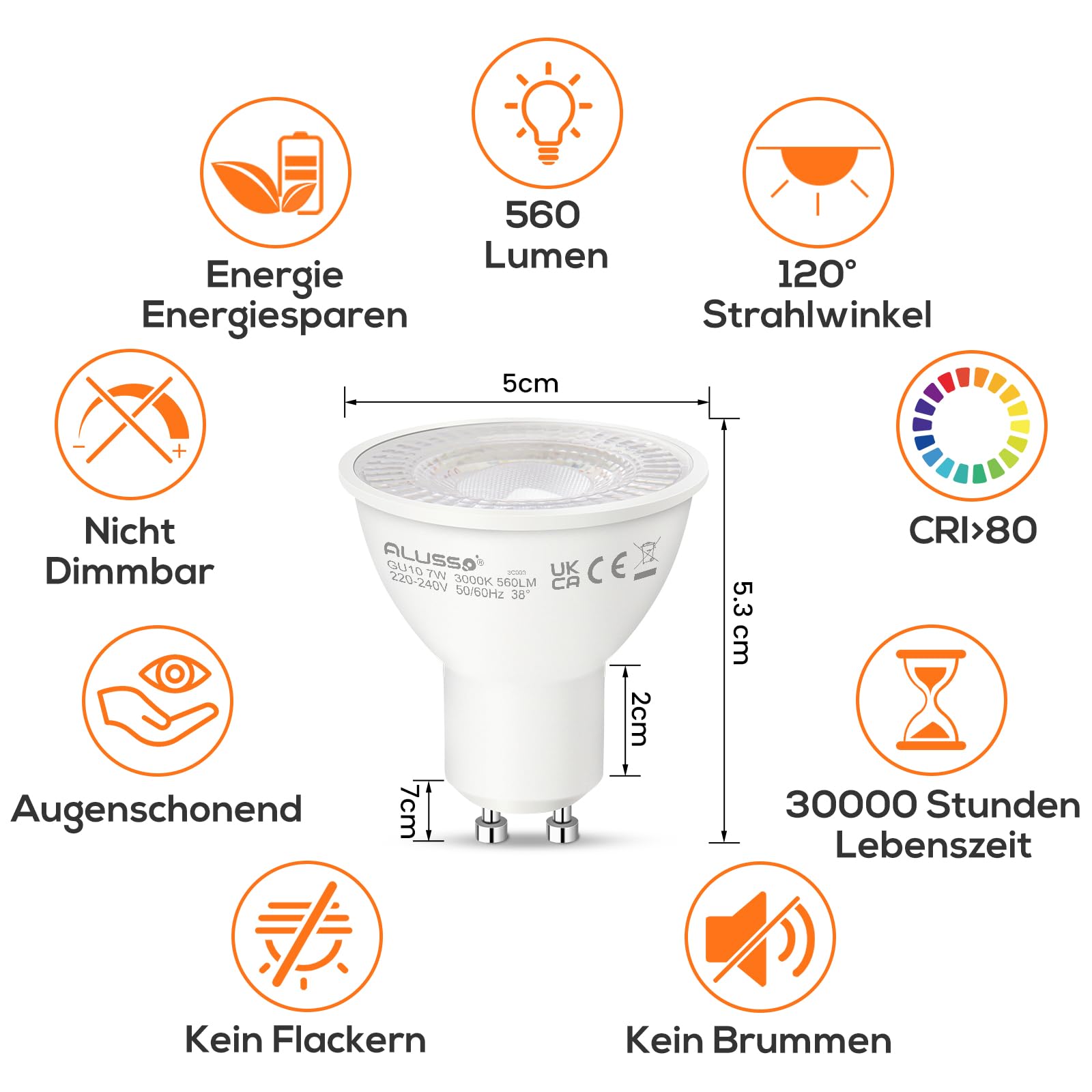 Alusso GU10 LED Lampe 7W kaltweiß 6000K 4er-Pack 630lm