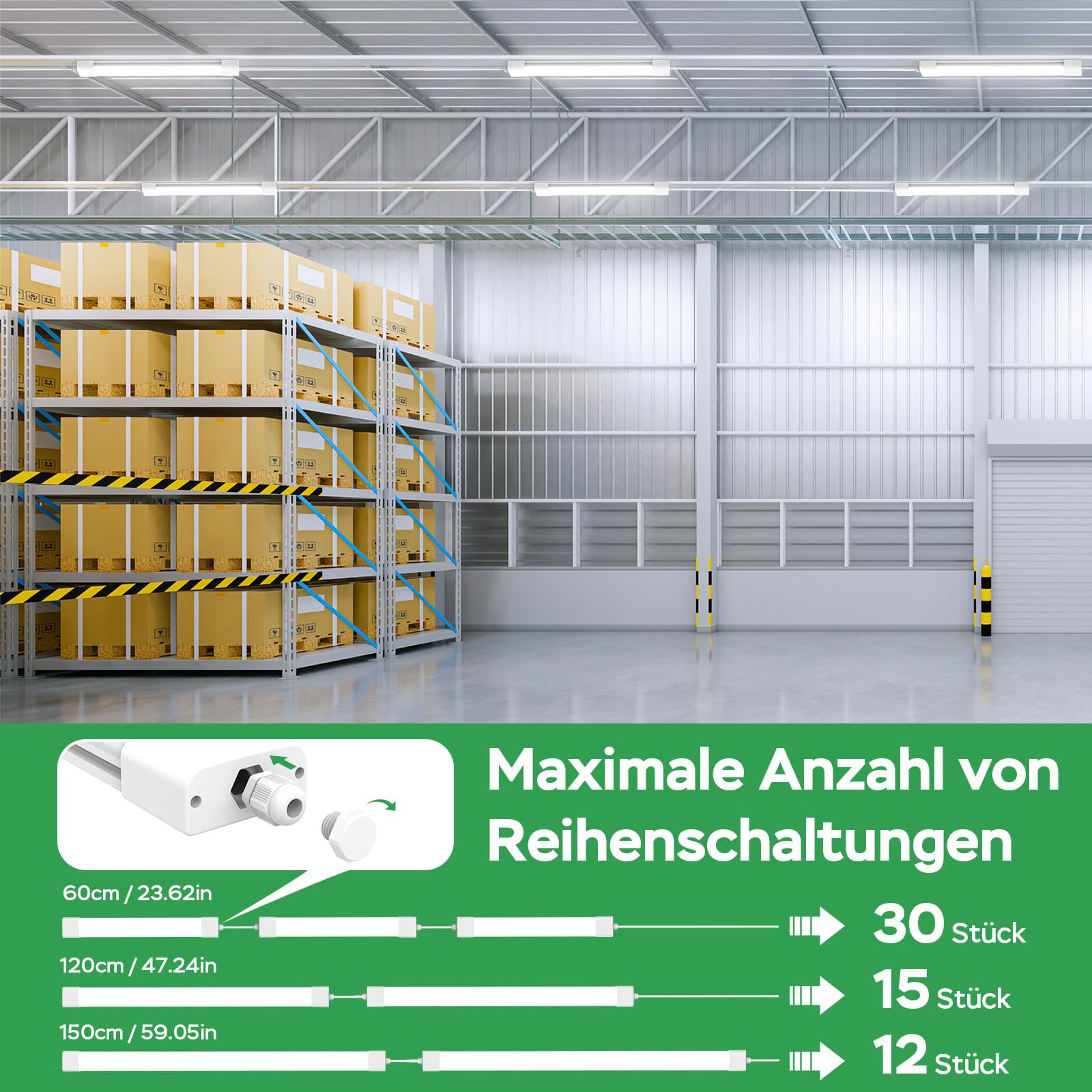Modlicht LED Feuchtraumleuchte 60cm 18W Wannenleuchte 4000K 1x