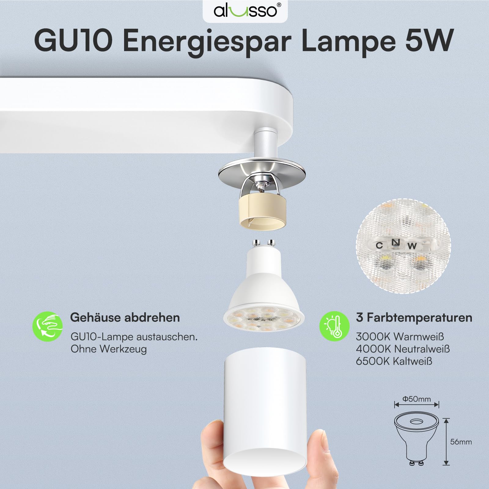 Alusso Deckenstrahler 3-flammig Weiß 5W GU10 schwenkbar