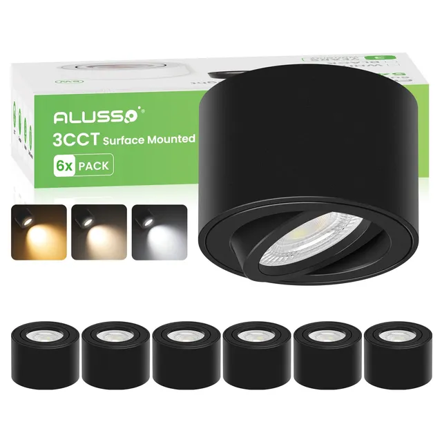 Alusso Recessed Ceiling Light Aufbauspot 6W Schwarz 6er Pack 3CCT