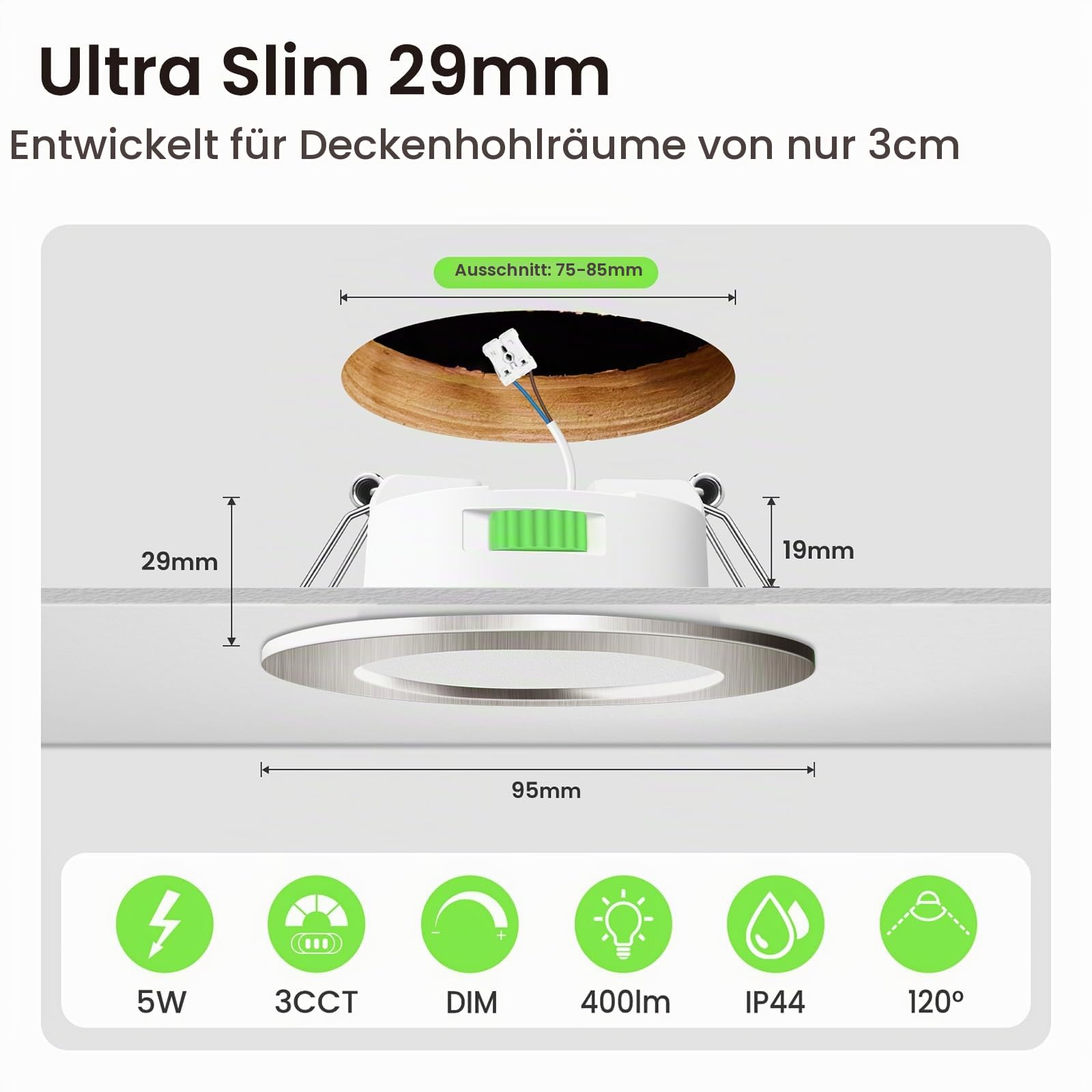 Alusso Einbaustrahler LED 12er Set 5W Nickel dimmbar 3CCT