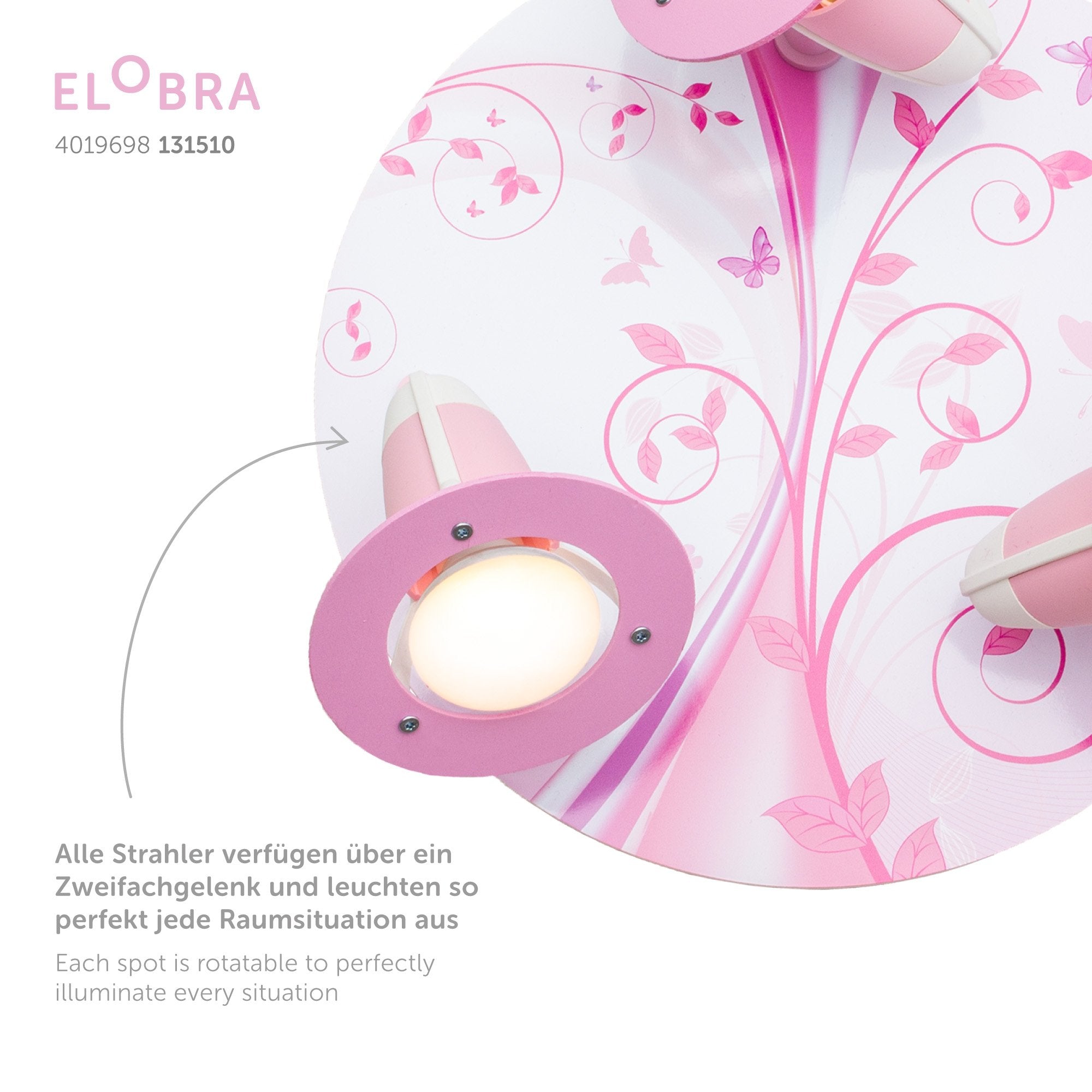 Elobra Kids Phantasie 3er Spot Rondell Deckenleuchte rosa