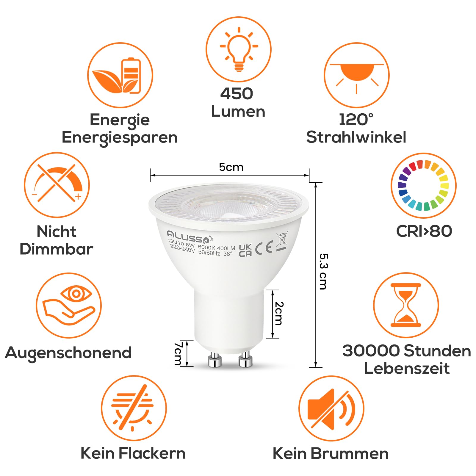 Alusso Bulb GU10 LED Lampe kaltweiß 4er Pack 5W 6000K