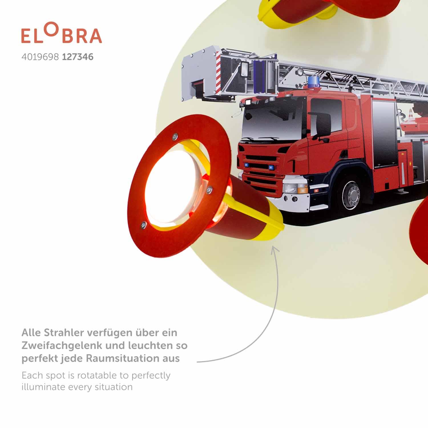 Elobra Kids 3er Spot Rondell Feuerwehrauto Rot-Gelb