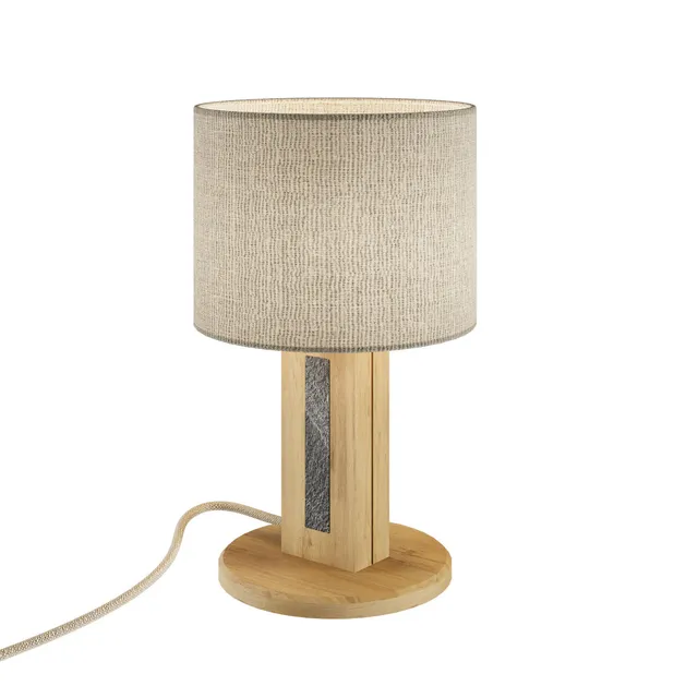 Elobra Chile S Tischlampe Eiche Granit Leinenschirm