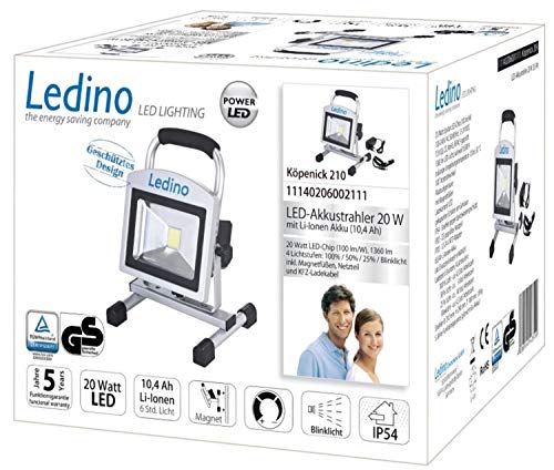 Ledino Charlottenburg LED-Strahler 20W kaltweiß Akku