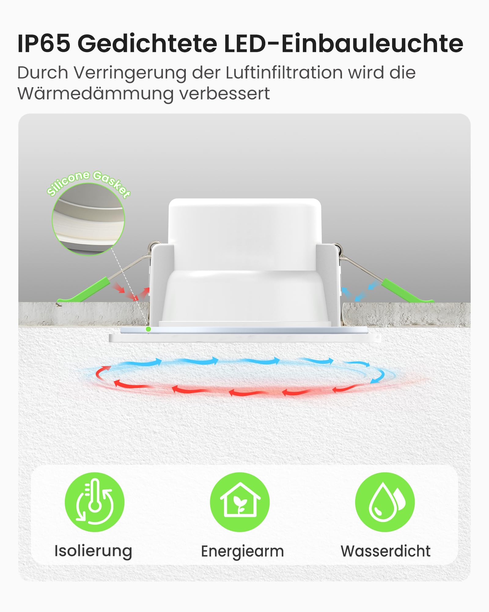 Alusso Einbaustrahler LED 10W IP65 dimmbar 6er Set 3 Lichtfarben