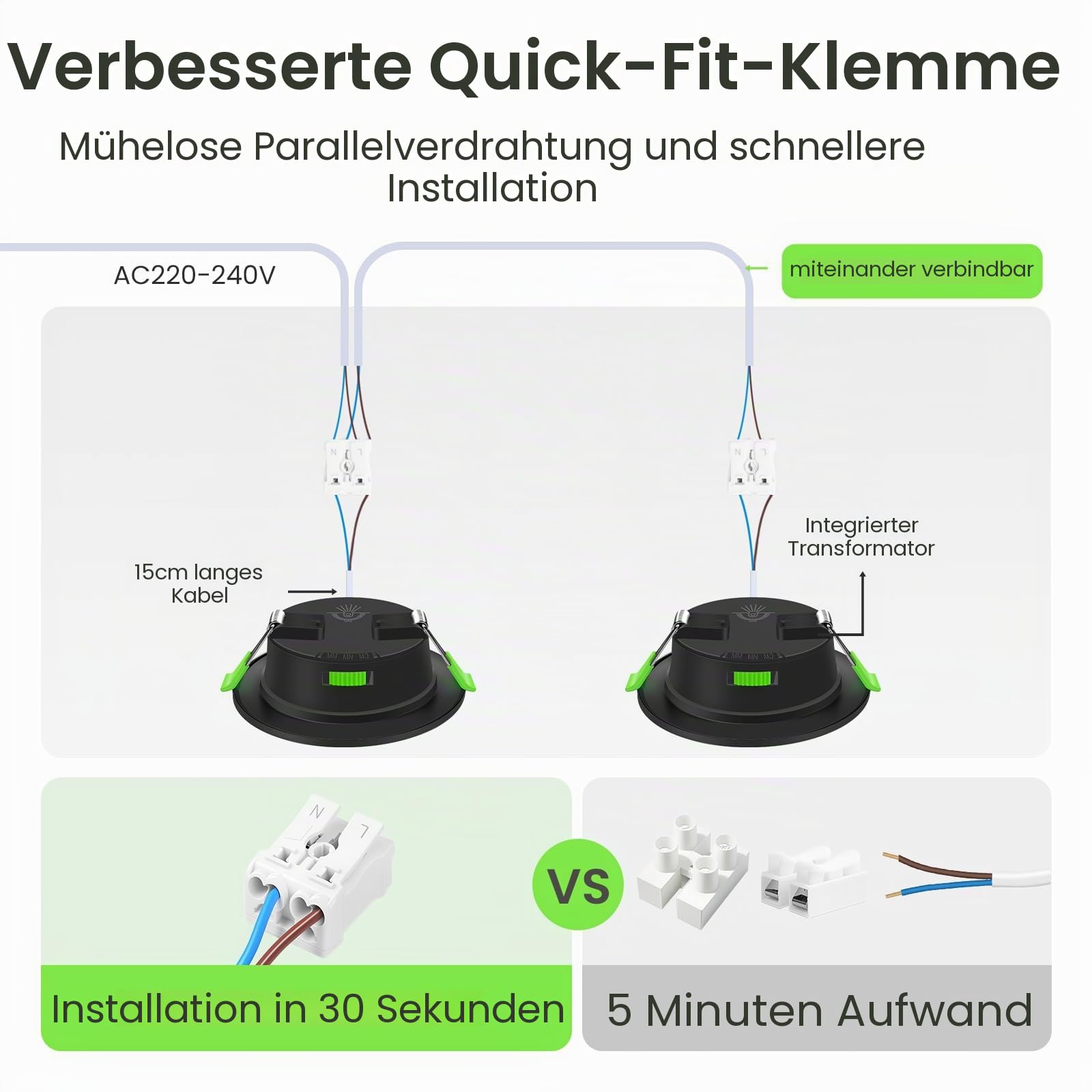 Alusso Recessed Einbaustrahler 7W Schwarz 6 Stück dimmbar
