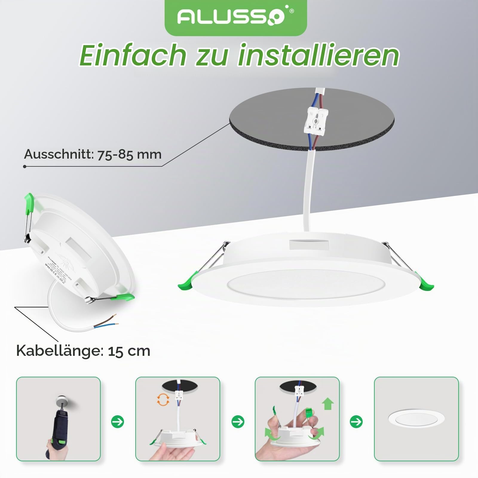 Alusso Einbaustrahler 5W Neutralweiss 4500K 6er Set IP44