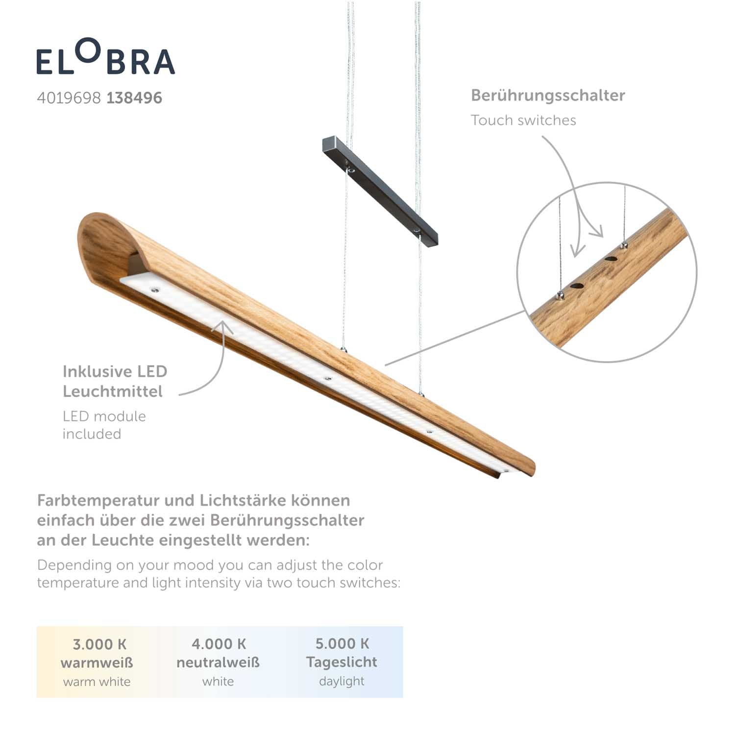 Elobra Living Colombia S Pendelleuchte Eiche 1800lm
