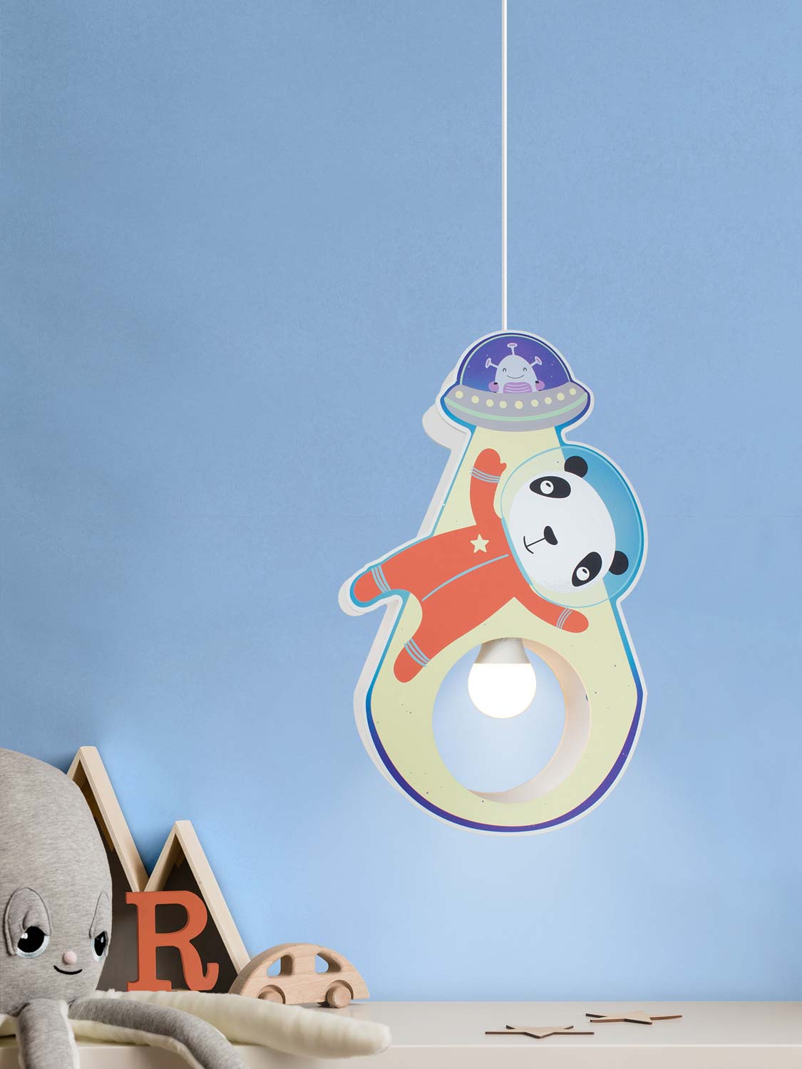 Elobra Little Astronauts Panda Pendelleuchte Holz E27