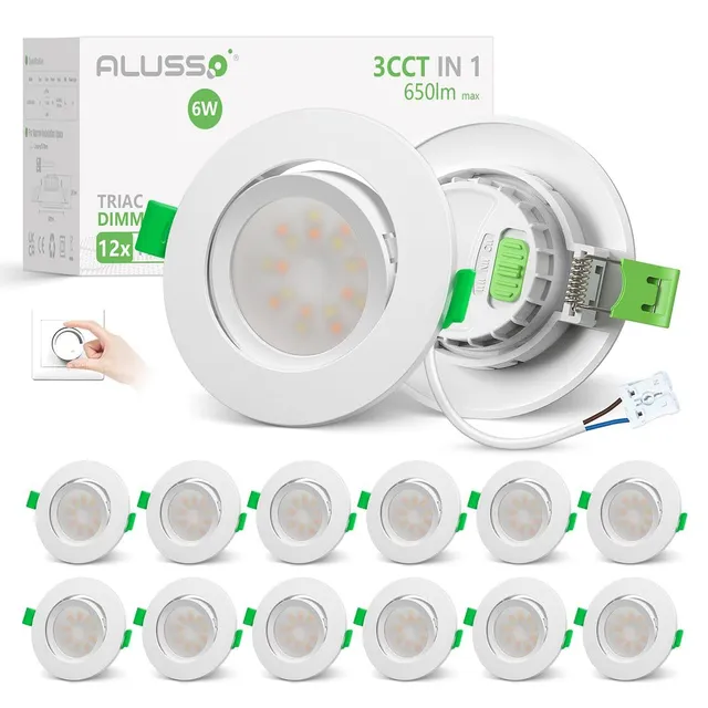 Alusso Recessed Ceiling Light 12er Set 6W 3CCT dimmbar
