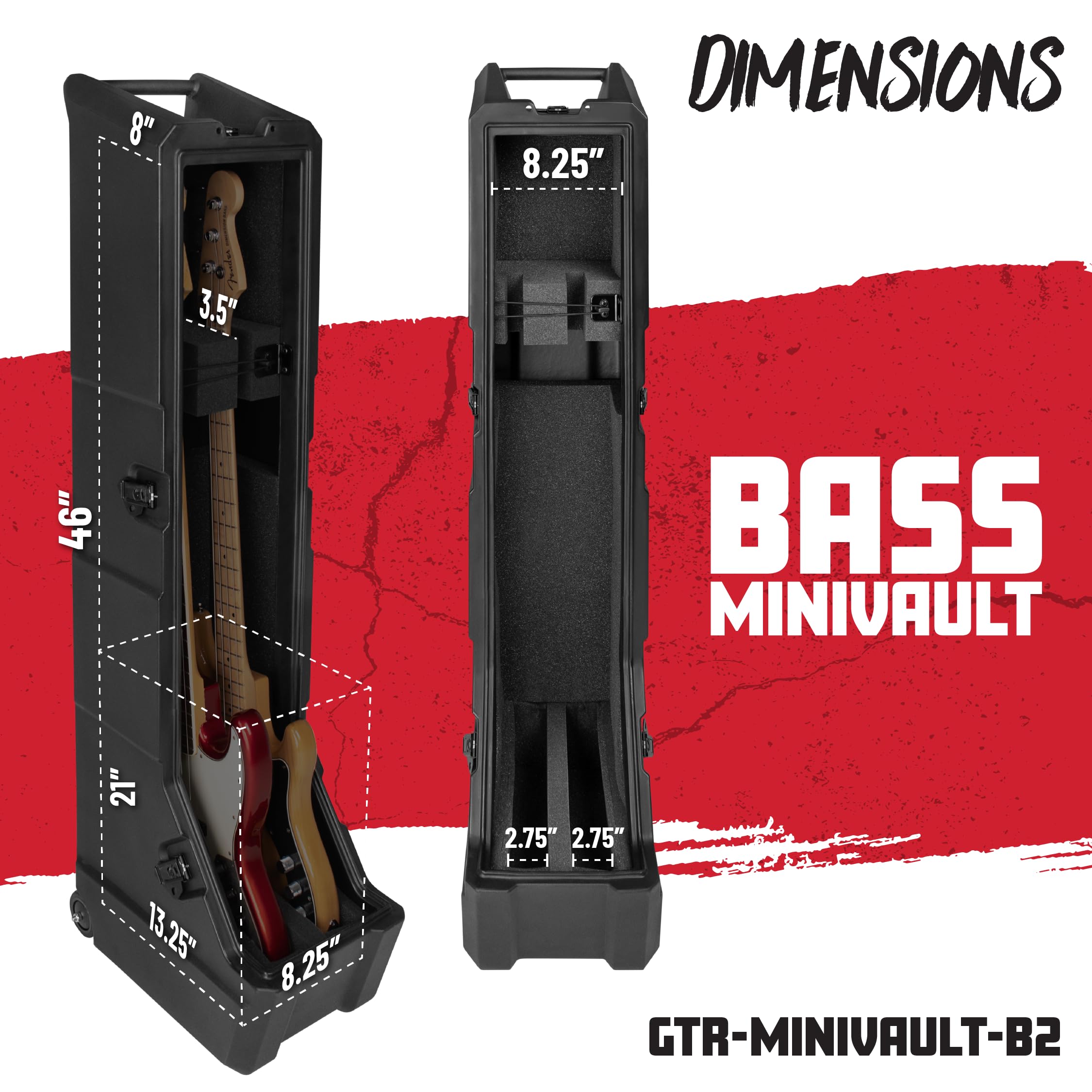 Gator Mini Vault E-Bass Koffer 2 Bässe Rollen schwarz