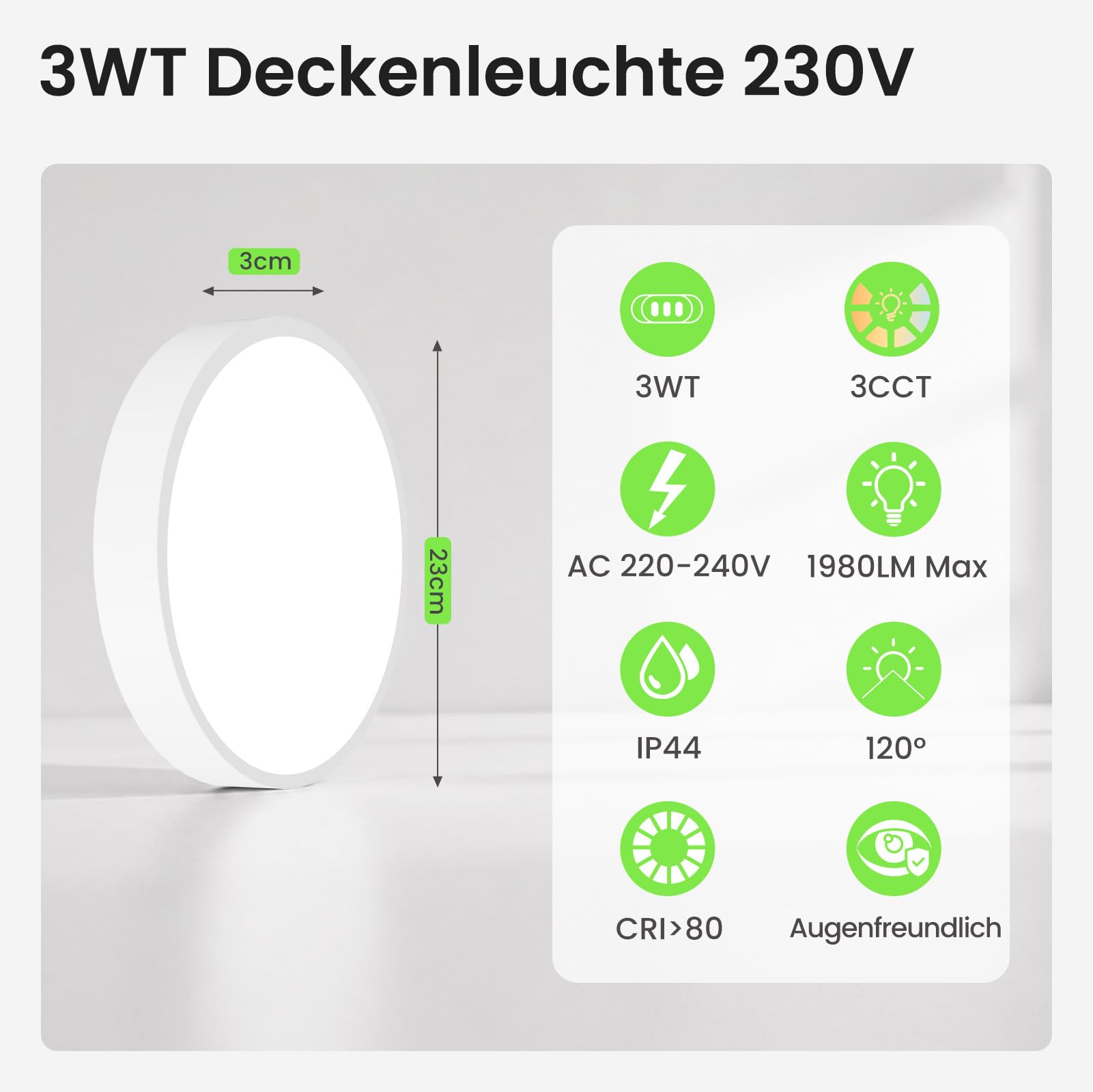 Alusso Deckenleuchte LED rund 1980lm 3CCT weiß IP44