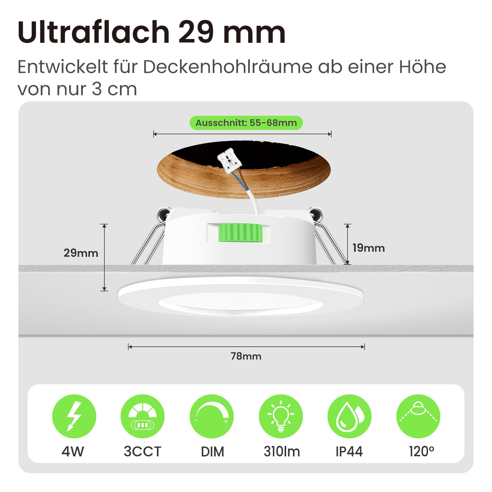 Alusso Einbaustrahler LED Deckenspots Weiß 12 Stück dimmbar