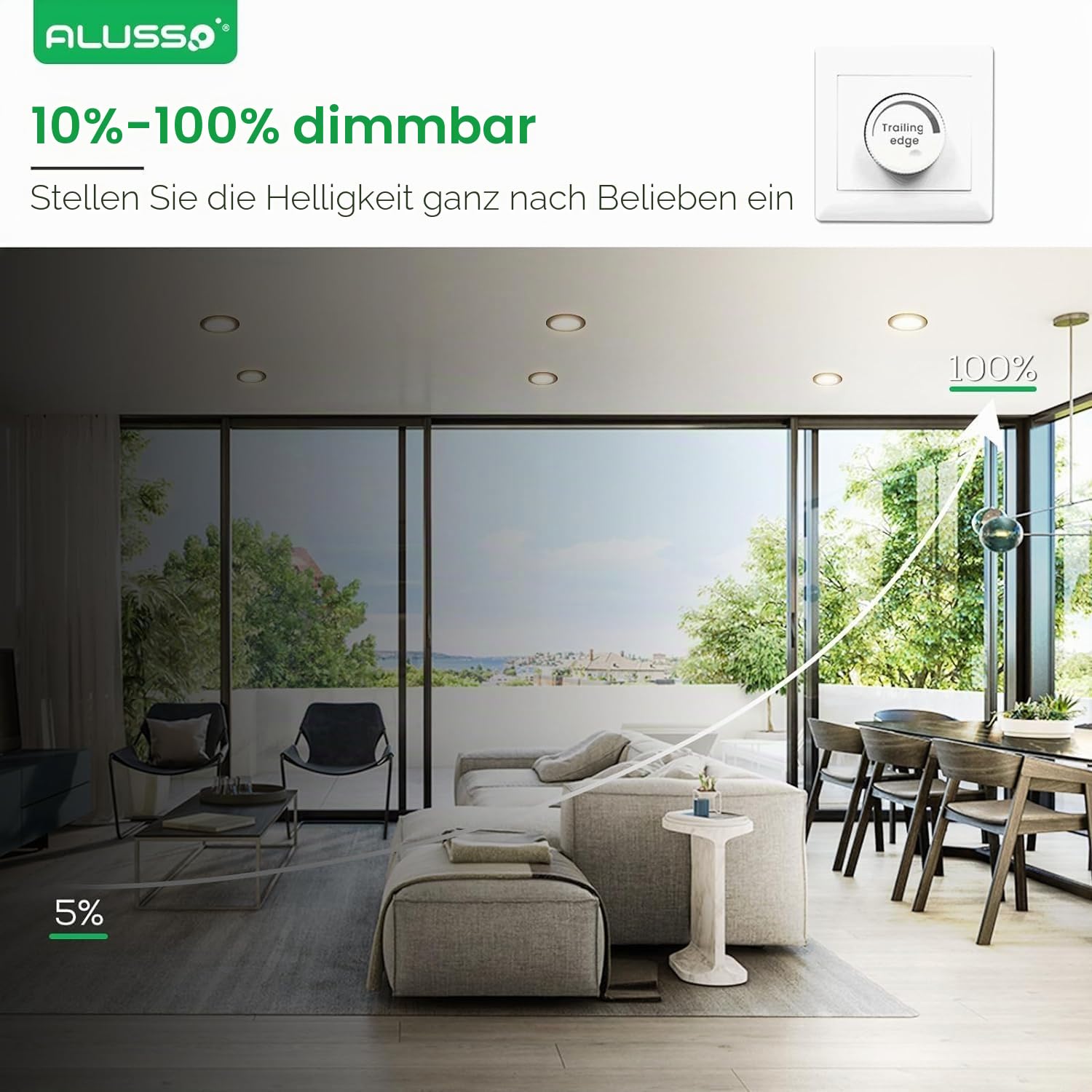 Alusso LED Einbaustrahler 230V 7W IP44 Dimmbar 12er Set