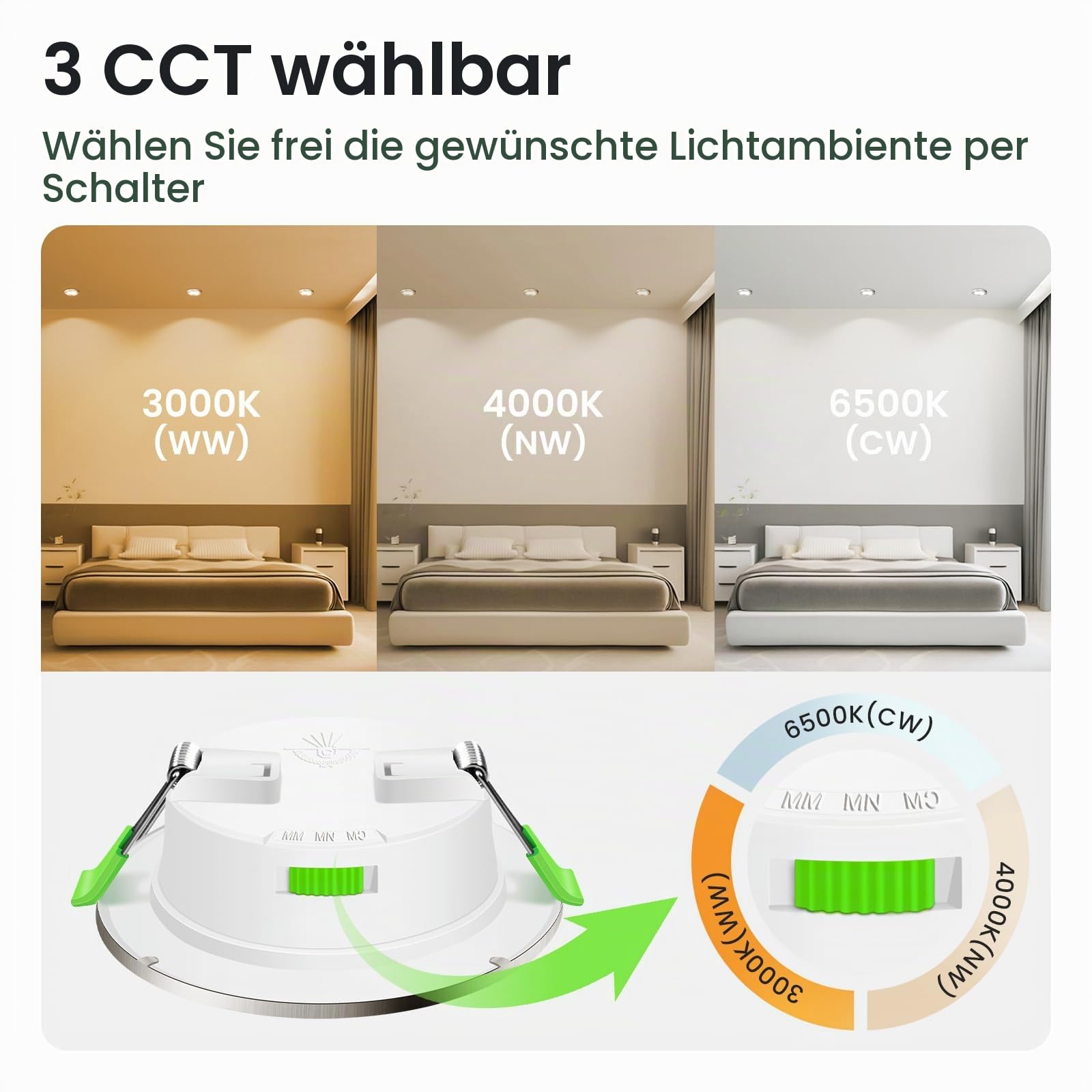 Alusso Einbaustrahler LED 12er Set 5W Nickel dimmbar 3CCT