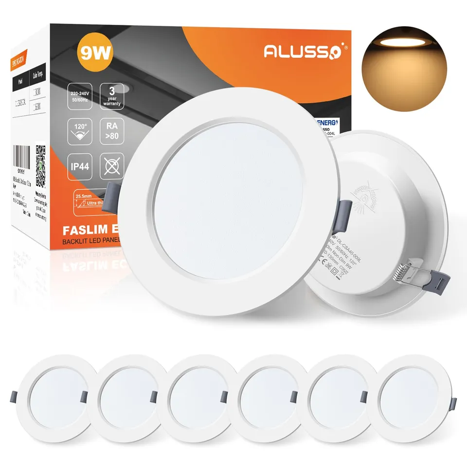 ALUSSO Einbaustrahler 9W Warmweiß 6er Set 120-130mm IP44