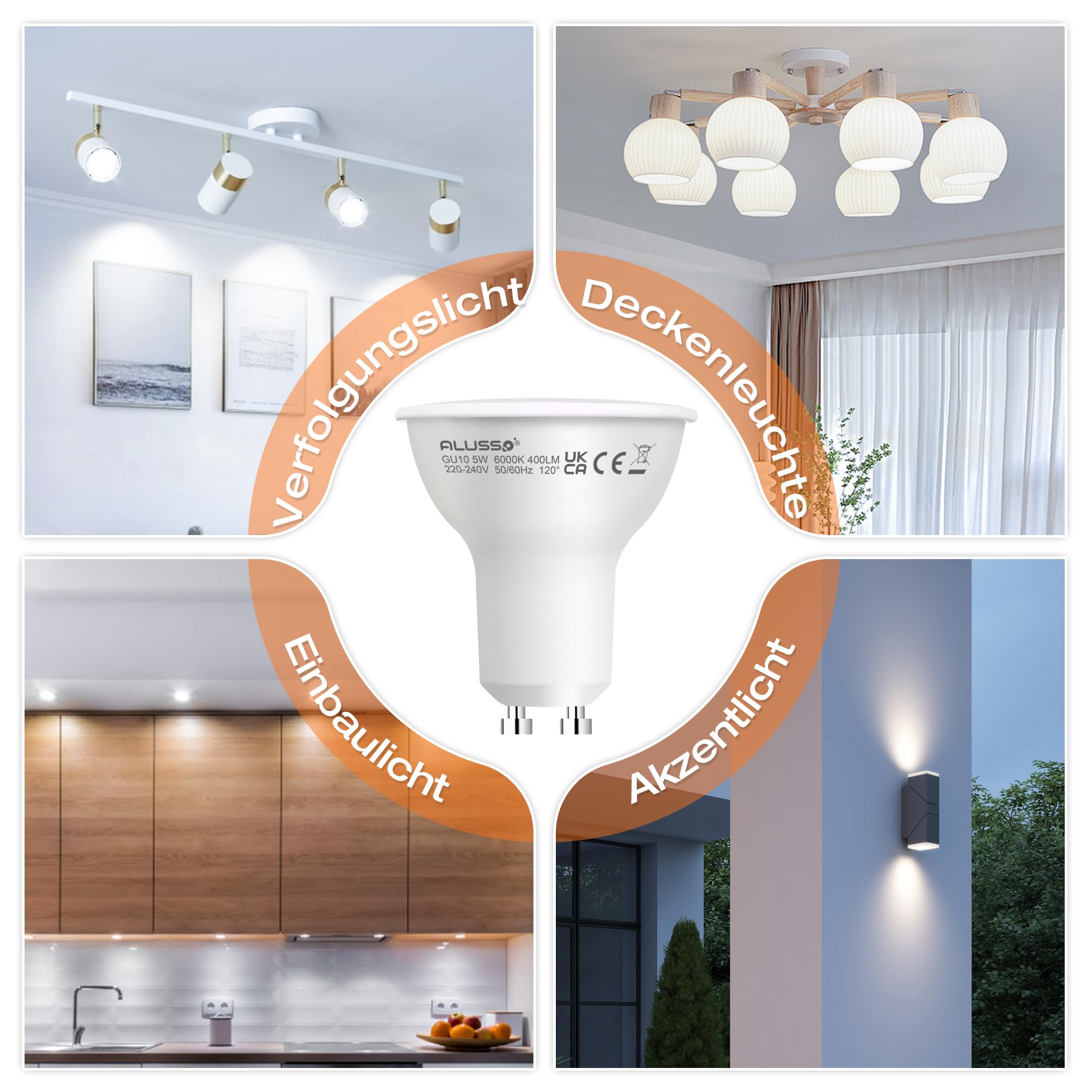 Alusso Bulb GU10 LED Lampe 7W kaltweiss 6000K 10 Stück