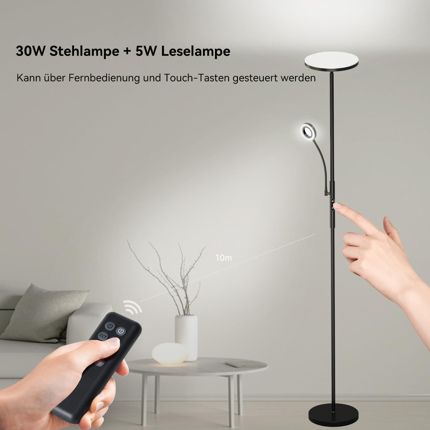 Modlicht Stehlampe dimmbar 4200LM Schwarz mit Fernbedienung