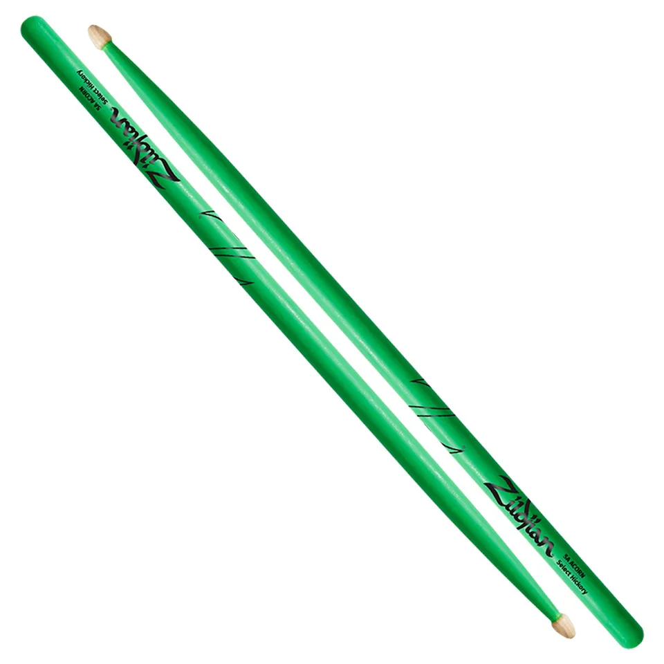Zildjian 5A Acorn Neon Green Drumsticks Hickory Paar