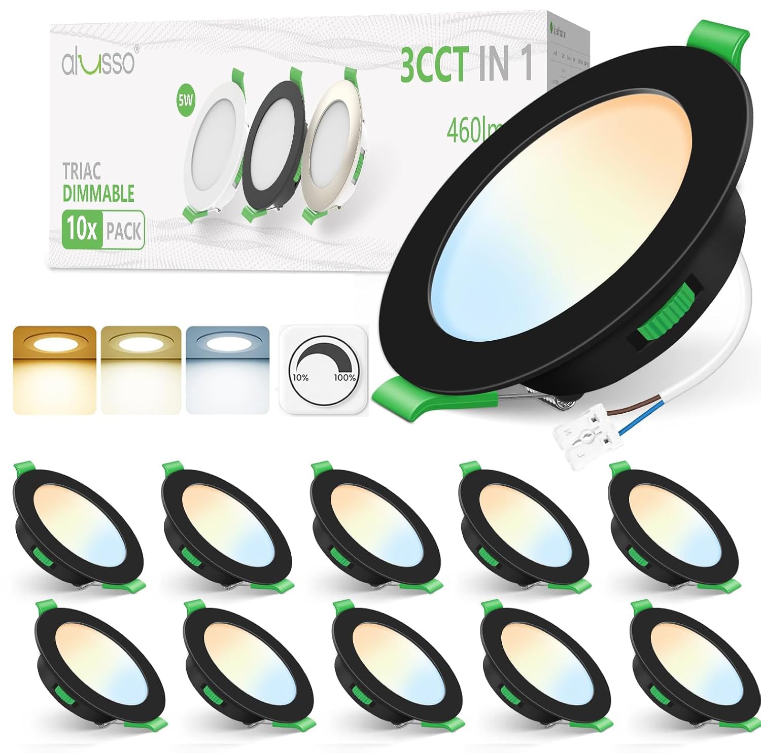 ALUSSO Einbaustrahler LED 68-78mm 5W dimmbar 10er Set 3CCT