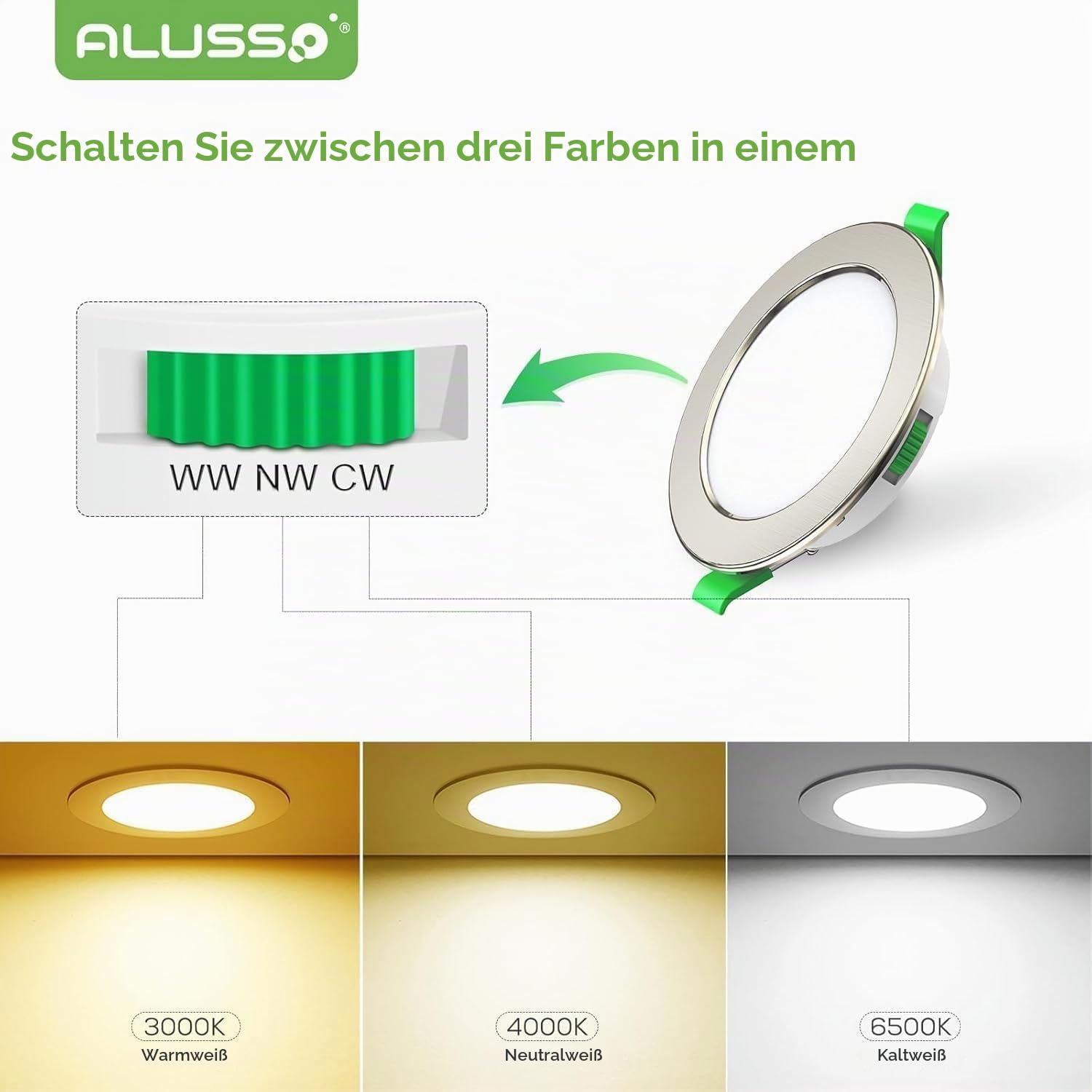 Alusso Recessed Ceiling Light Einbaustrahler 6er 3CCT IP44