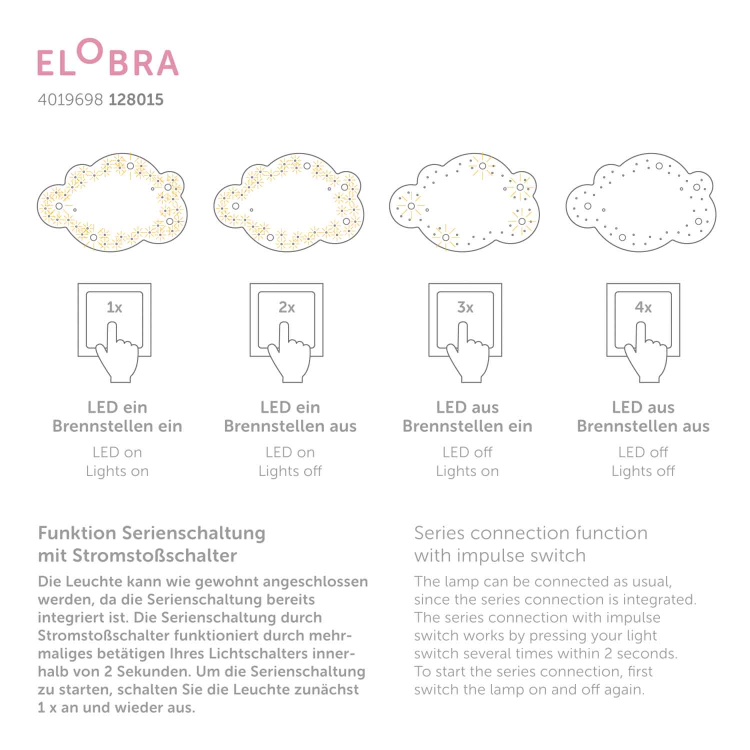 Elobra Kids Wolke Blume-Phantasie Deckenleuchte rosa LED