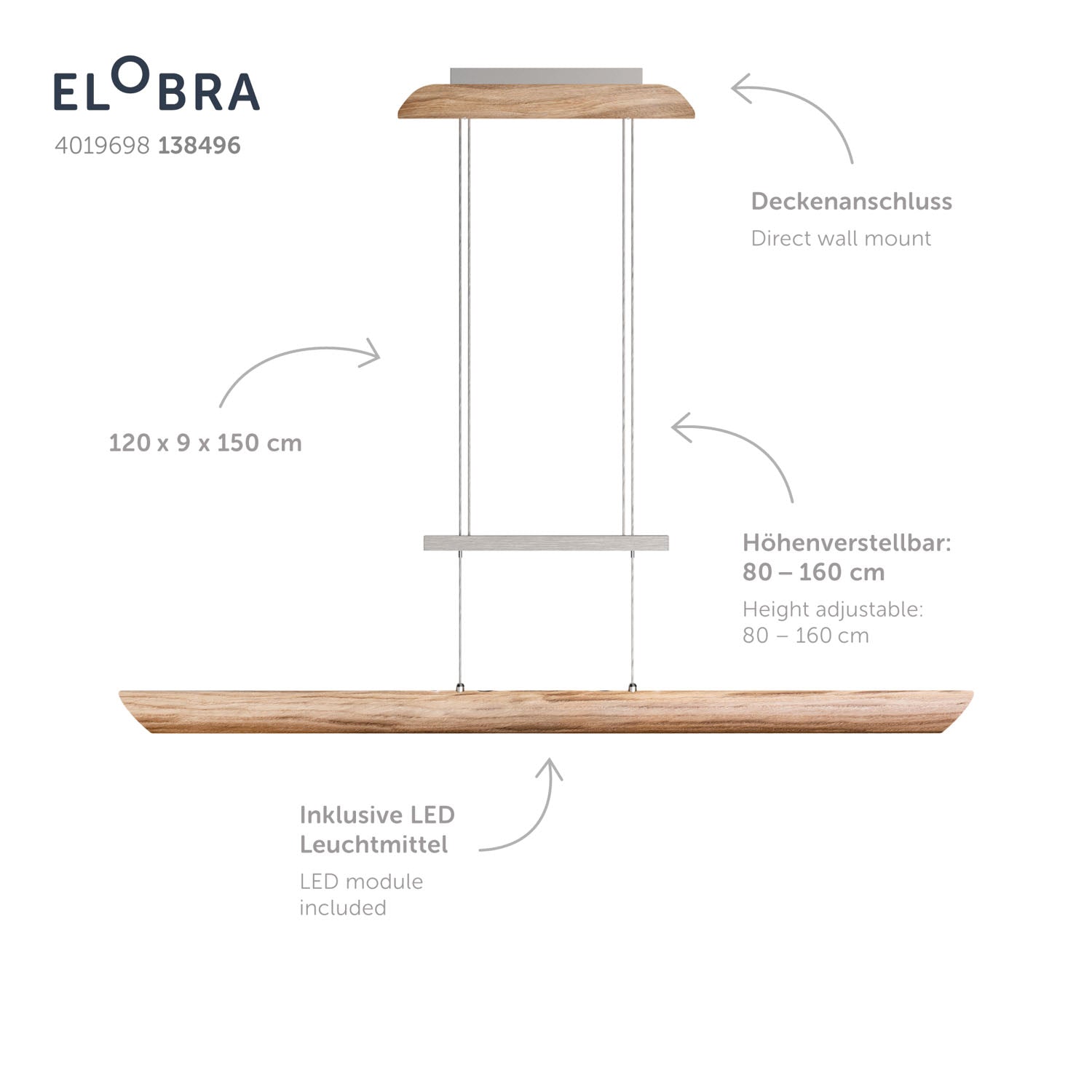 Elobra Living Colombia S Pendelleuchte Eiche 1800lm