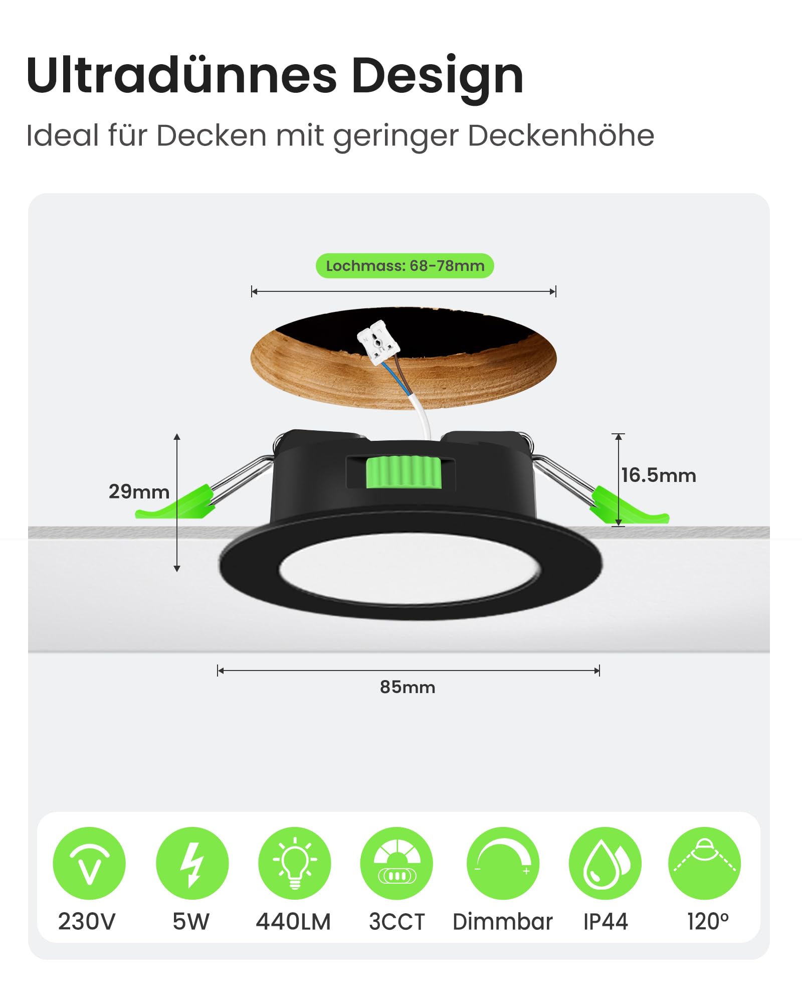 ALUSSO Einbaustrahler LED 68-78mm 5W dimmbar 10er Set 3CCT