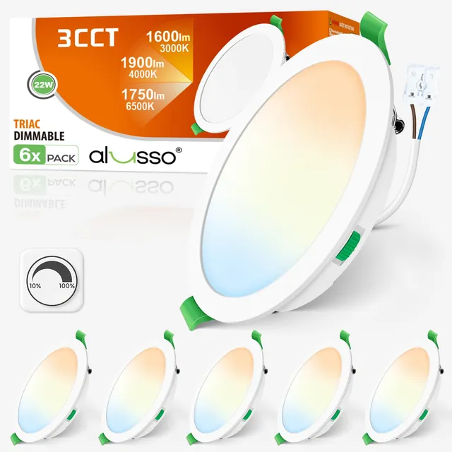 Alusso Recessed 22W Einbaustrahler 6er-Set 3CCT dimmbar IP44