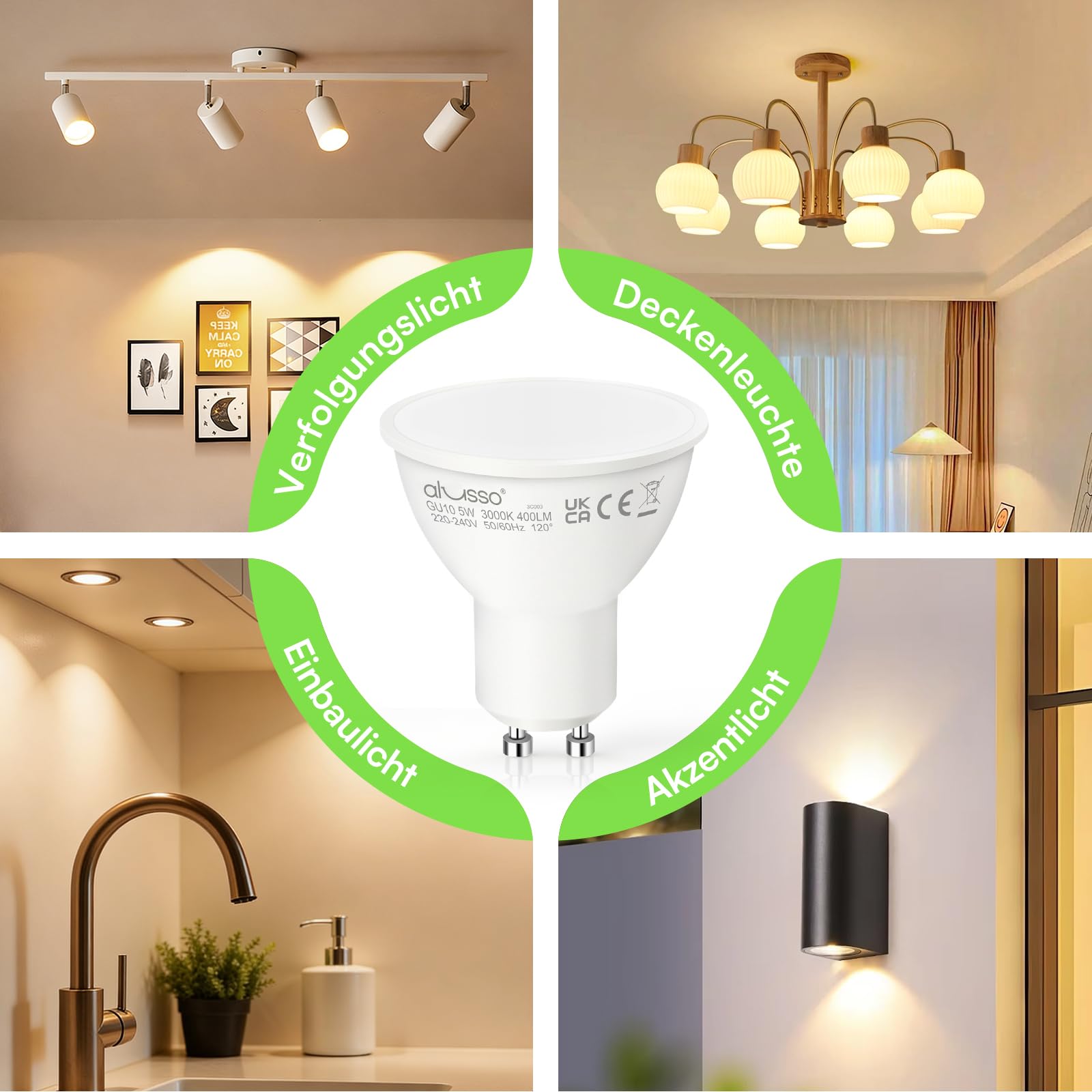 Alusso GU10 LED Lampe 5W Warmweiß 3000K 10 Stück