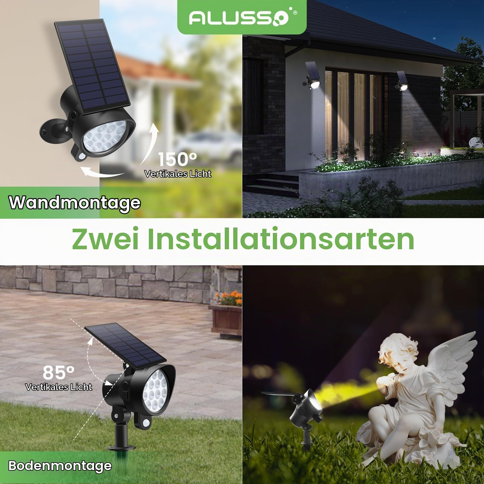 Alusso Solar Light Strahler 4er Set 3CCT mit Bewegungsmelder