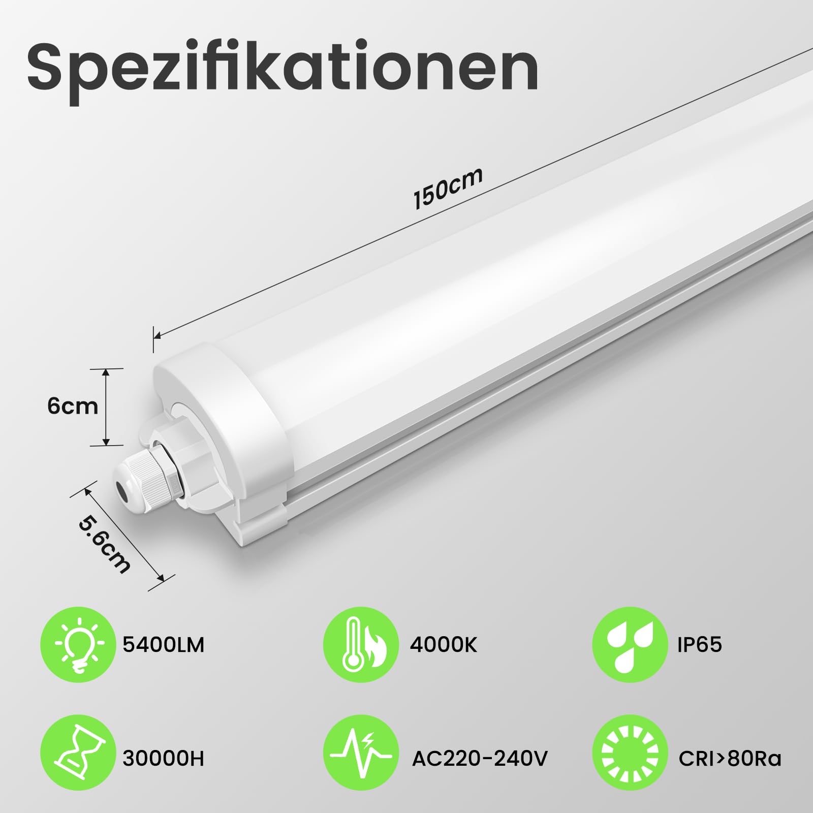 Alusso Feuchtraumleuchte 150cm 45W 4er Set 5400lm IP65