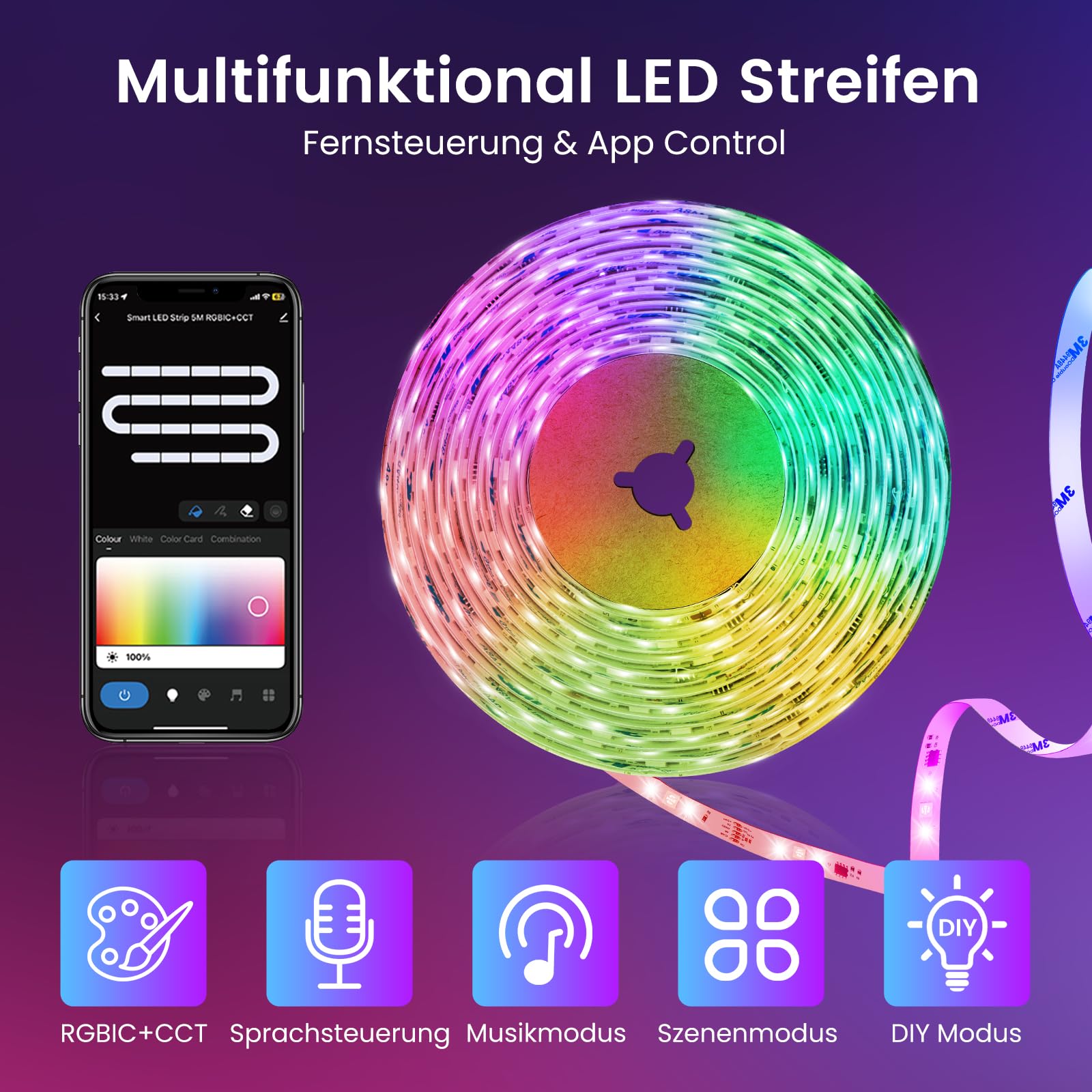 Alusso Smart Home LED Strip 5M RGBIC mit App