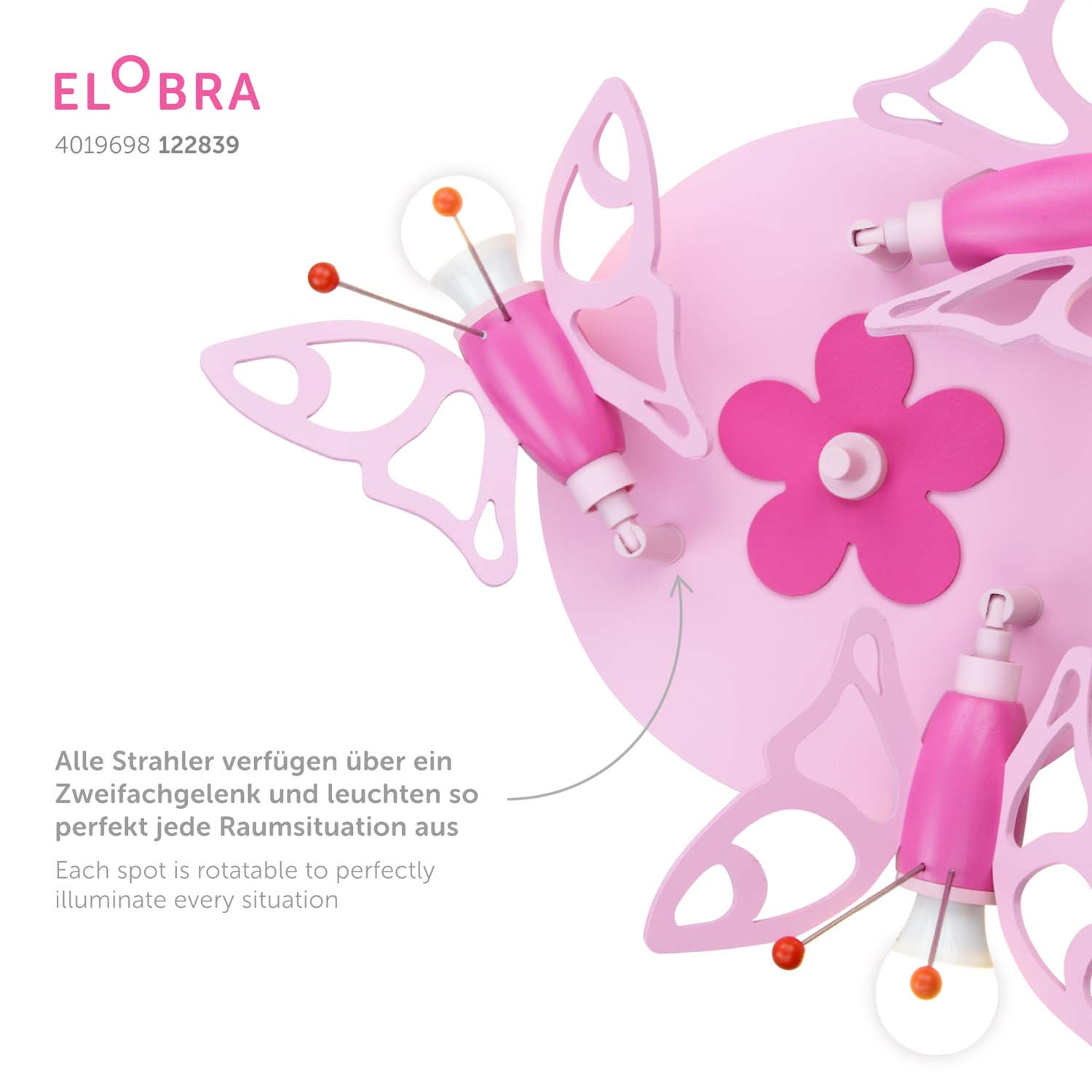 Elobra Kids Rondell Falter 3er Spot Schmetterling Holz